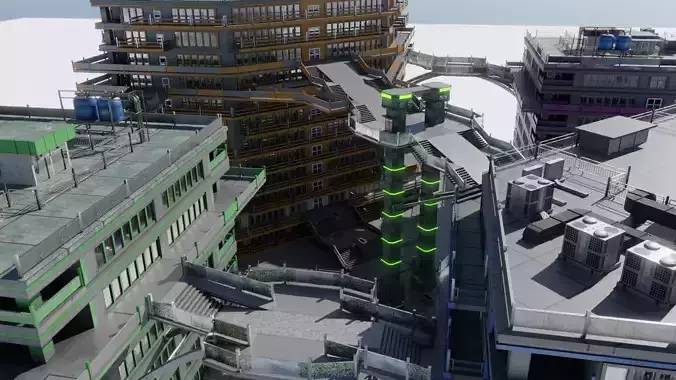 Complex of 4 building in 4 color variant with interior