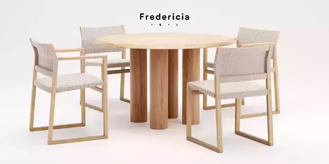 Fredericia Bm61 Ans Bm62 Linen Webbing Chairs With Islets Table