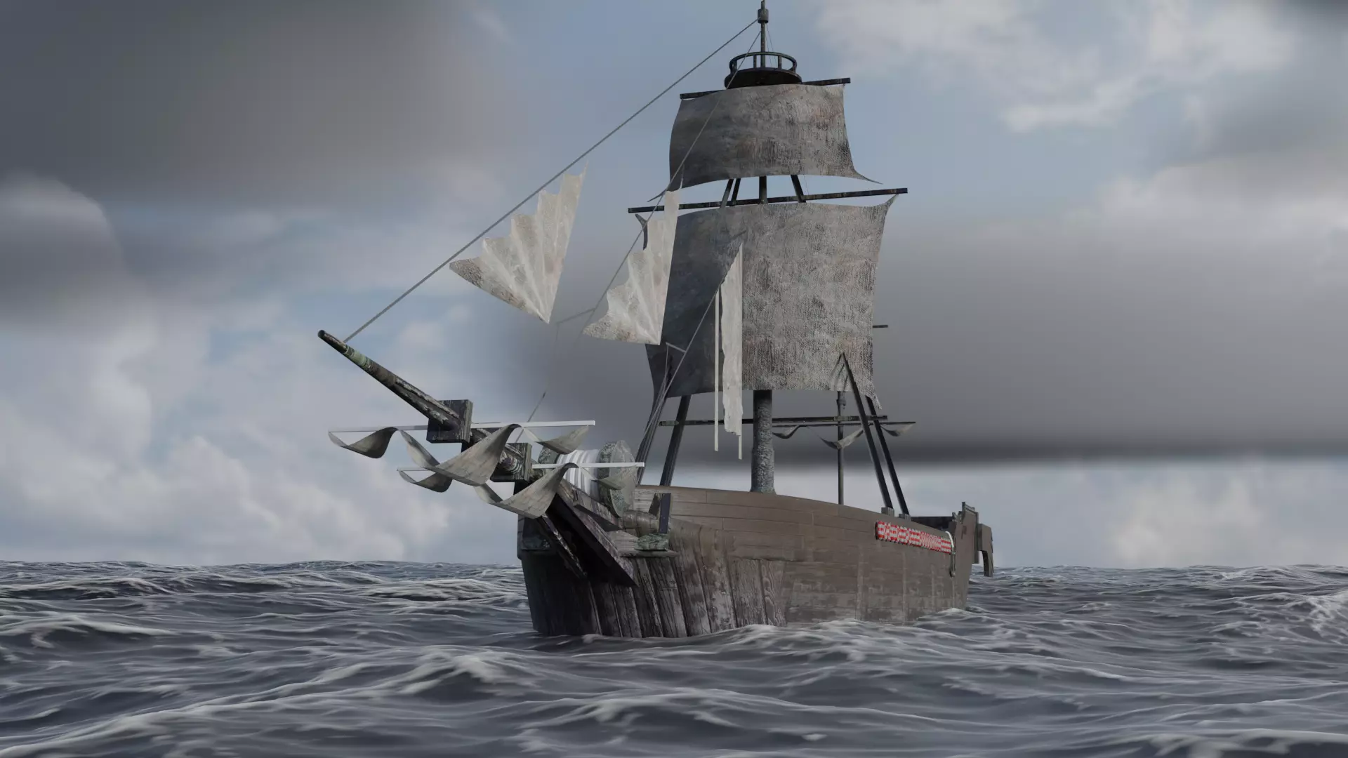 Old Ship Low-poly 3D model