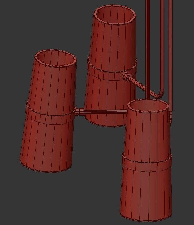 CONIFER 5 five light chandelier with brass and shades 3D model_3