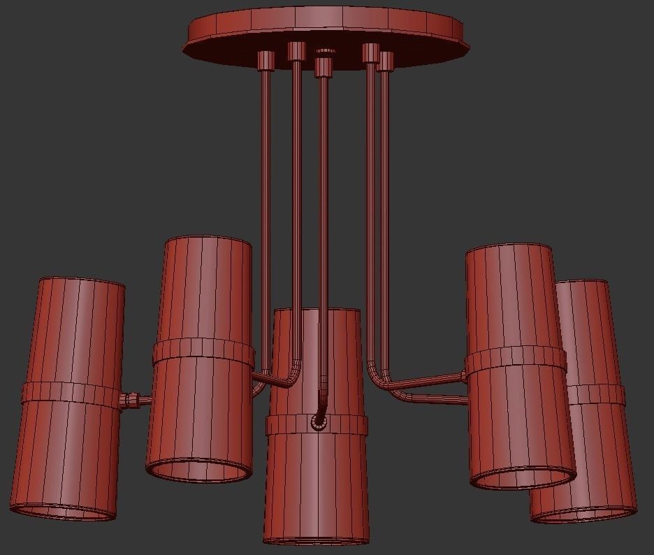 CONIFER 5 five light chandelier with brass and shades 3D model_1