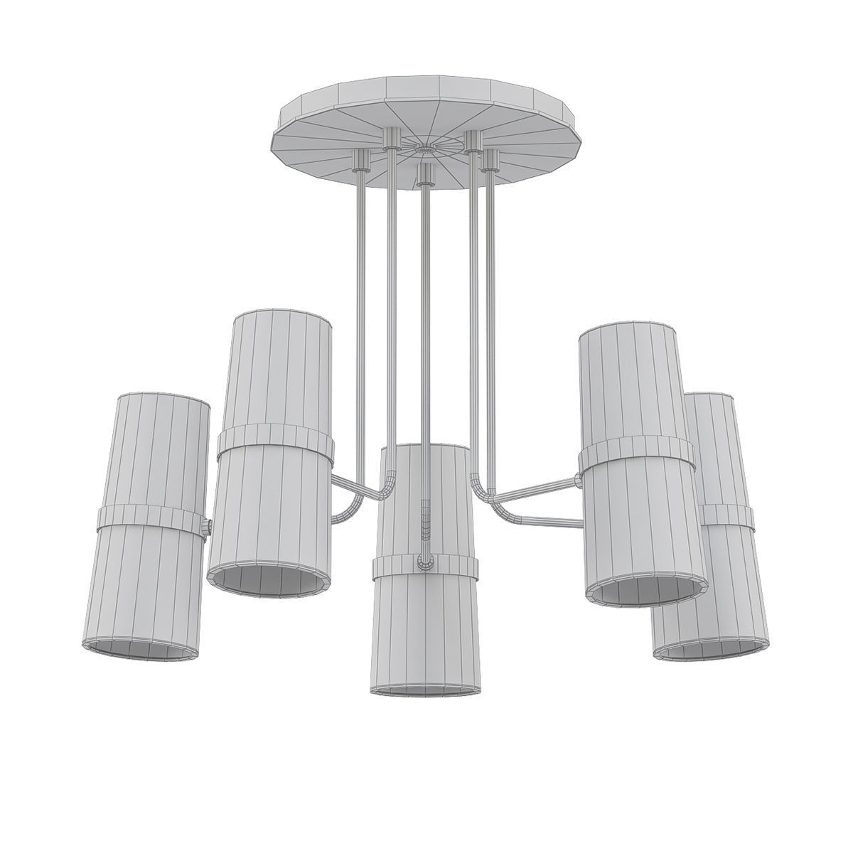 CONIFER 5 five light chandelier with brass and shades 3D model_4
