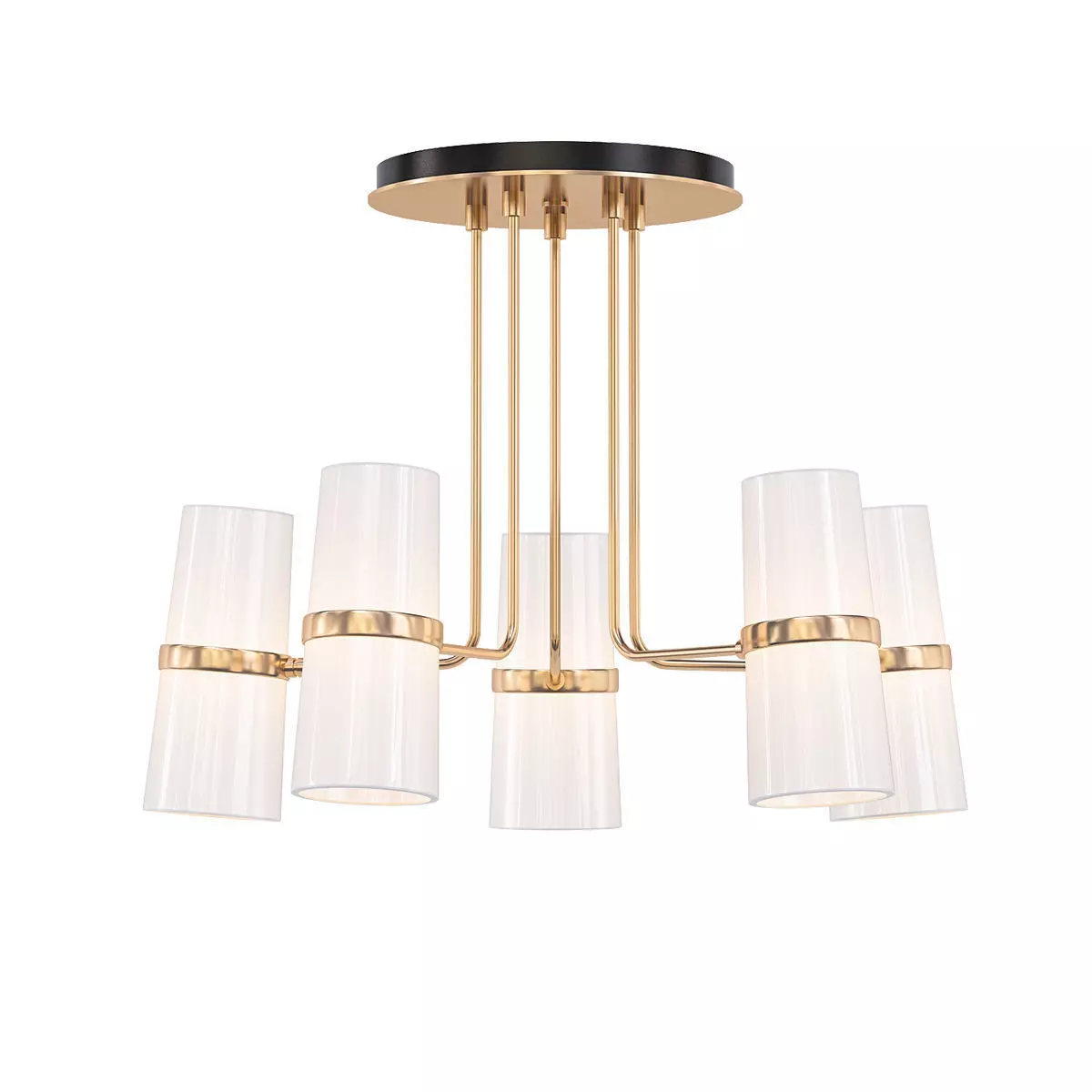 CONIFER 5 five light chandelier with brass and shades 3D model_0