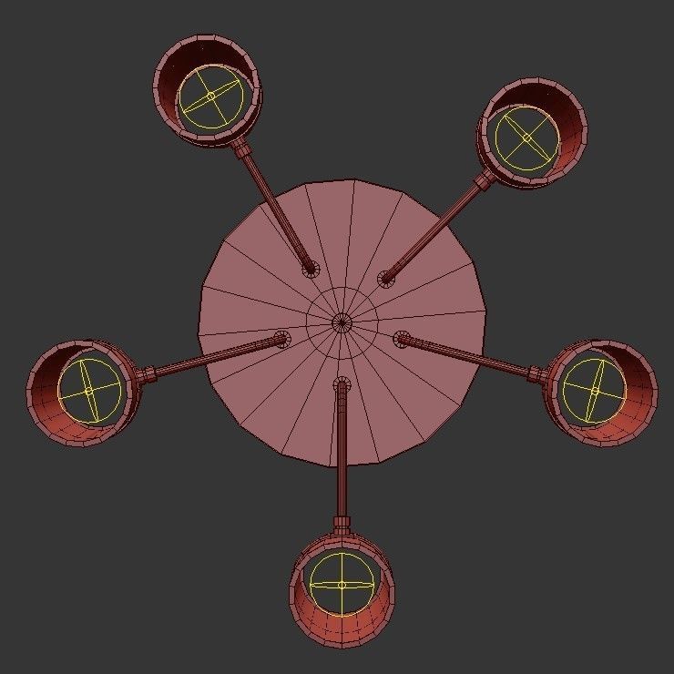 CONIFER 5 five light chandelier with brass and shades 3D model_2