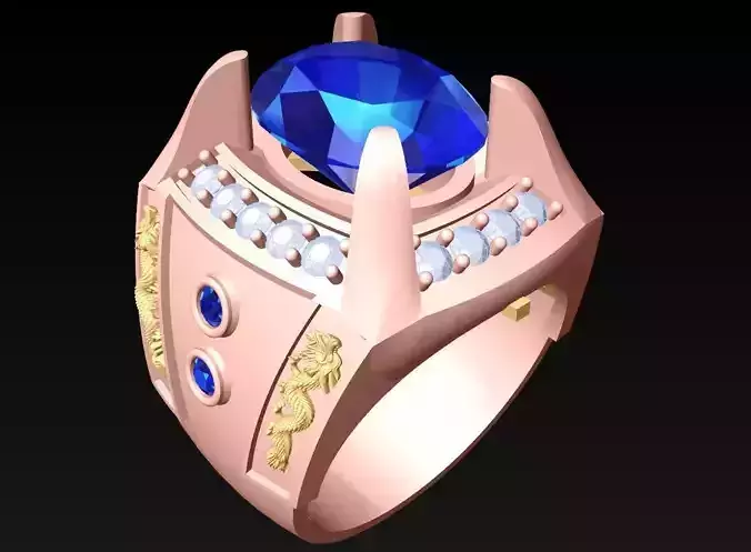 Dragon Ring - Oval stone ring - Mens Rings - N5203