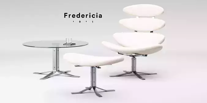 Fredericia Corona chair ottoman and coffee table 3D model