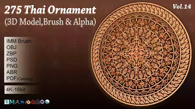 275 Thai Ornament 3D Model alpha and Brush vol 14