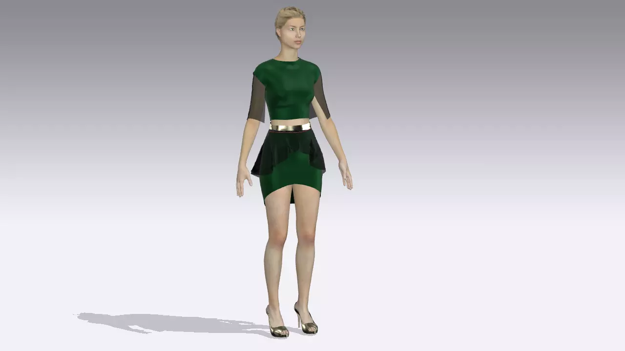 EMERALD GREEN BLOUE AND SKIRT 3D model_0