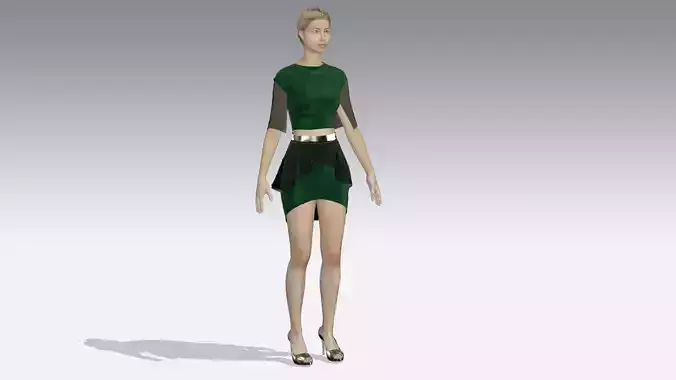 EMERALD GREEN BLOUE AND SKIRT 3D model