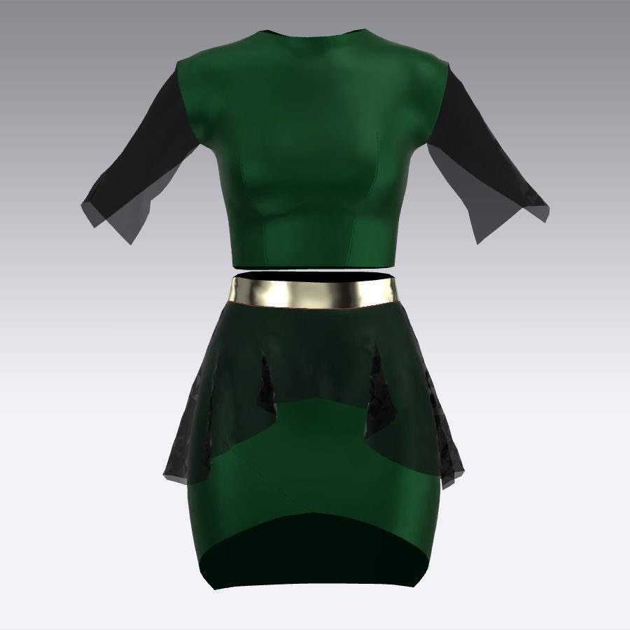 EMERALD GREEN BLOUE AND SKIRT 3D model_1