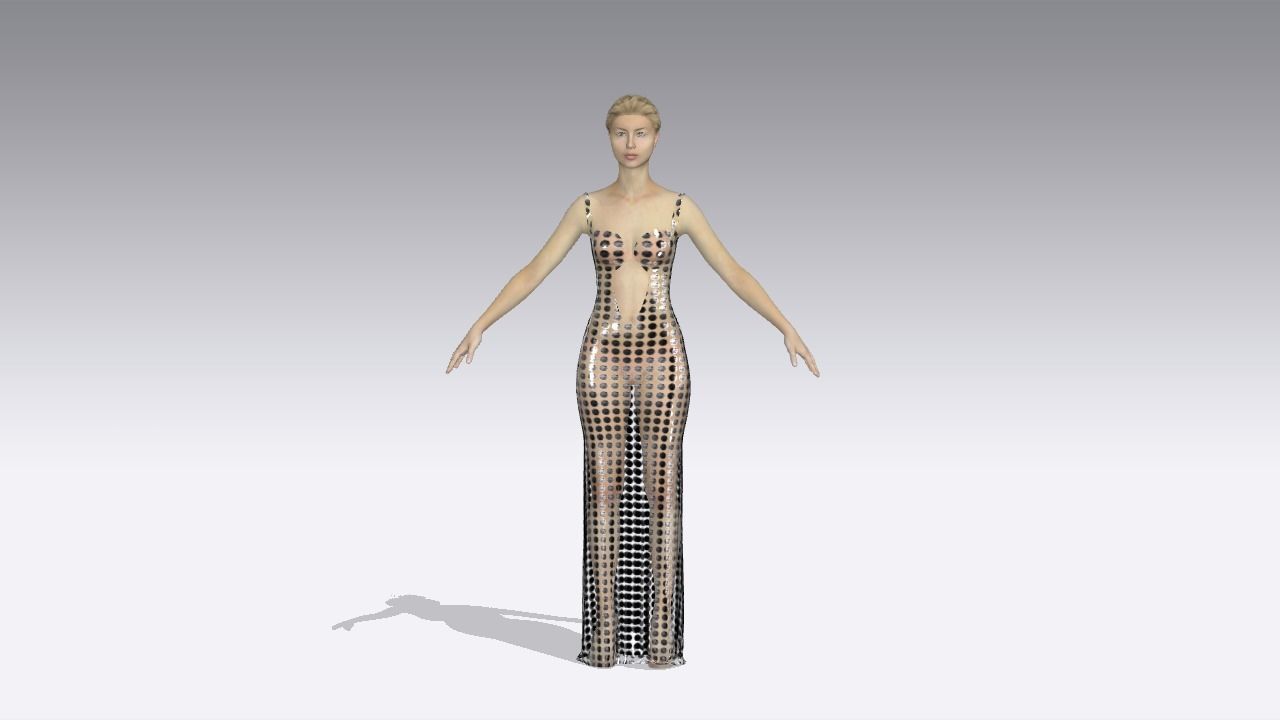  DRESS  SHINE TRANSPARENT LONG DRESS CIRCLE NECKLINE  3D model_1