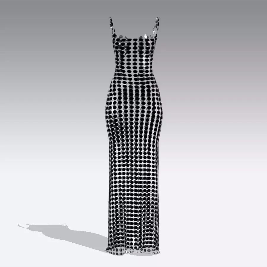  DRESS  SHINE TRANSPARENT LONG DRESS CIRCLE NECKLINE  3D model_0