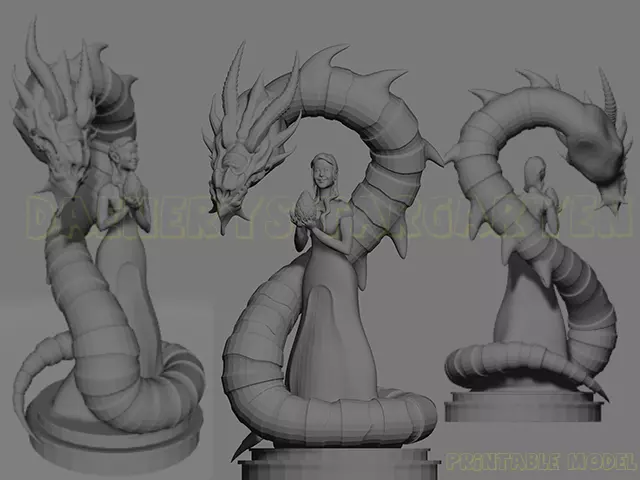 daenerys model statue of woman with dragon 3D print model_0