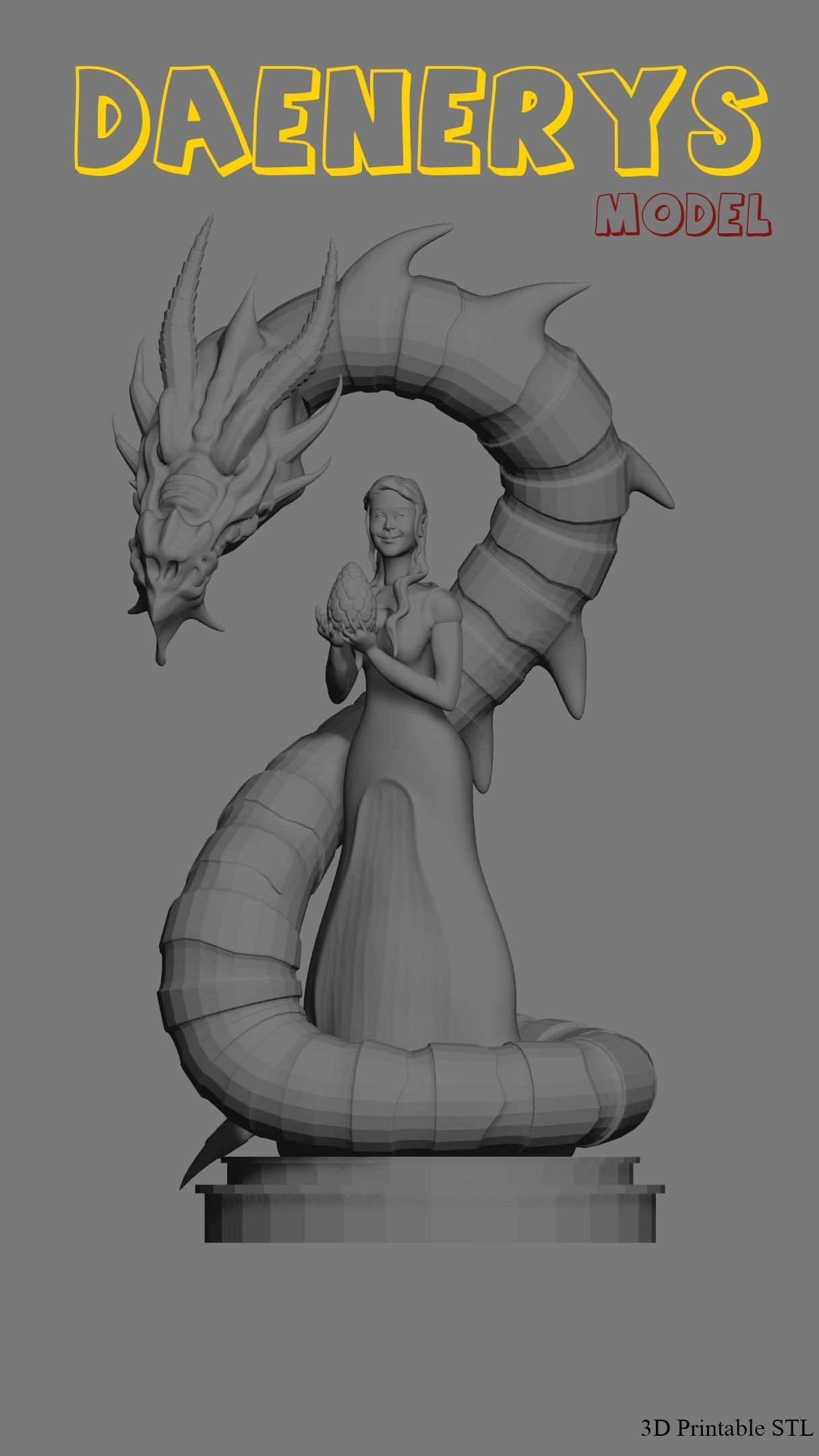 daenerys model statue of woman with dragon 3D print model_1