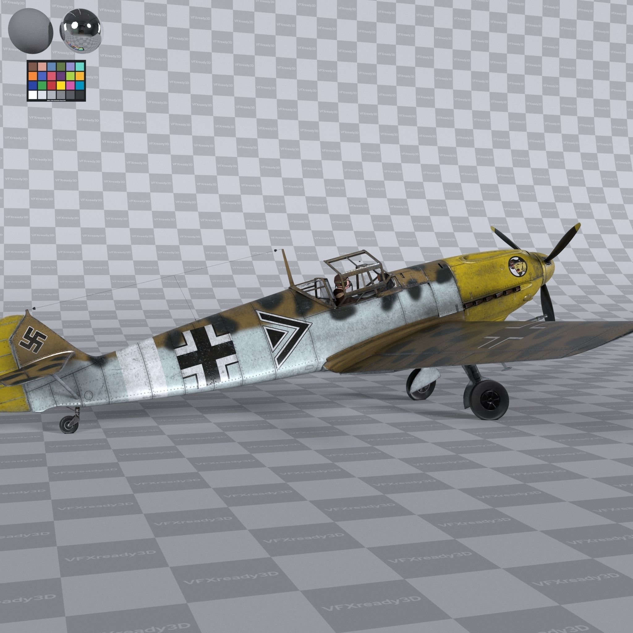Messerschmitt BF109 German Fighter Airplane North Africa V3 3D model_2