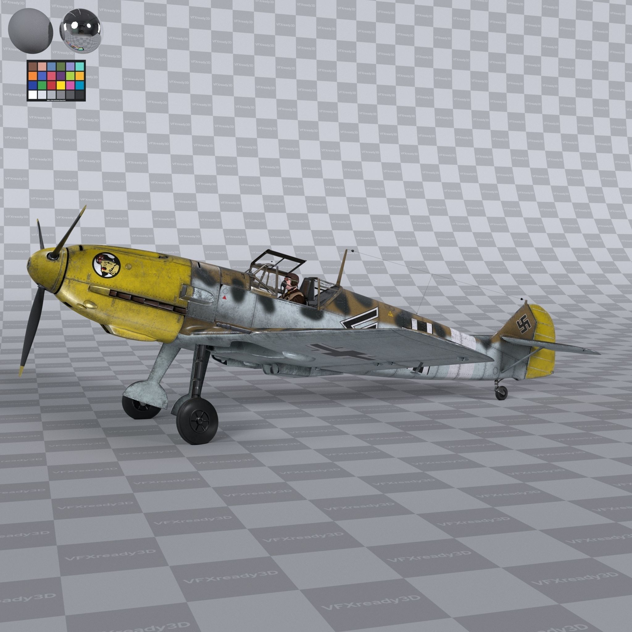 Messerschmitt BF109 German Fighter Airplane North Africa V3 3D model_4