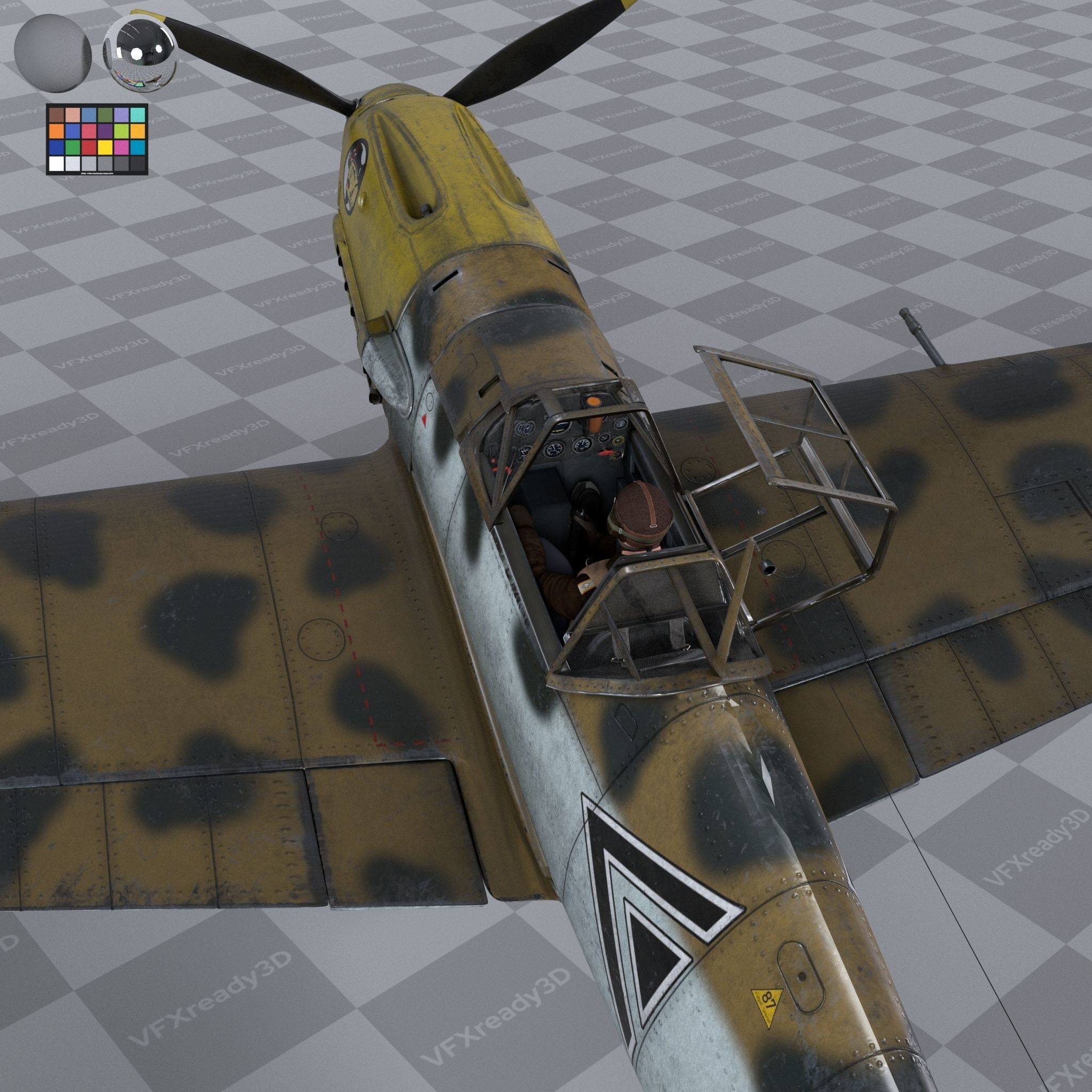 Messerschmitt BF109 German Fighter Airplane North Africa V3 3D model_9