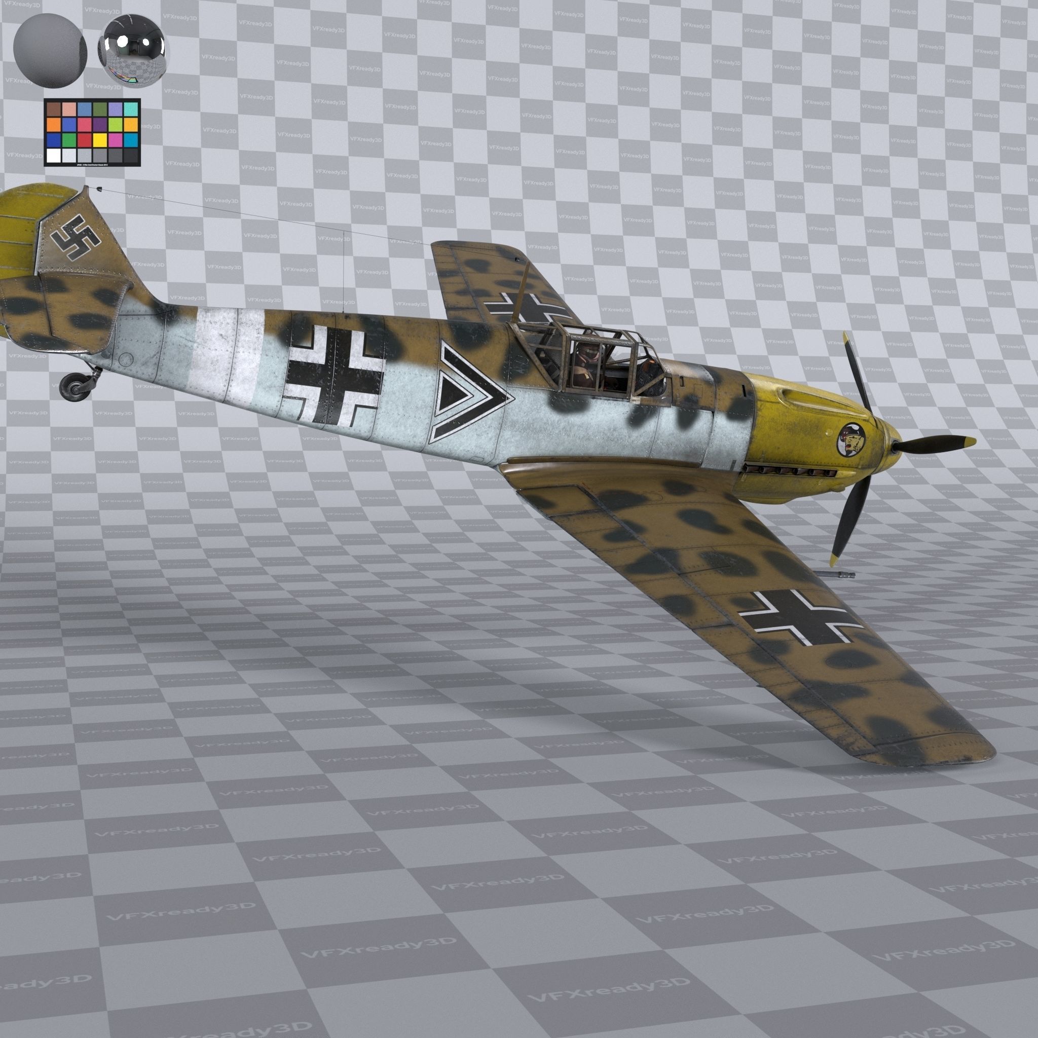Messerschmitt BF109 German Fighter Airplane North Africa V3 3D model_6