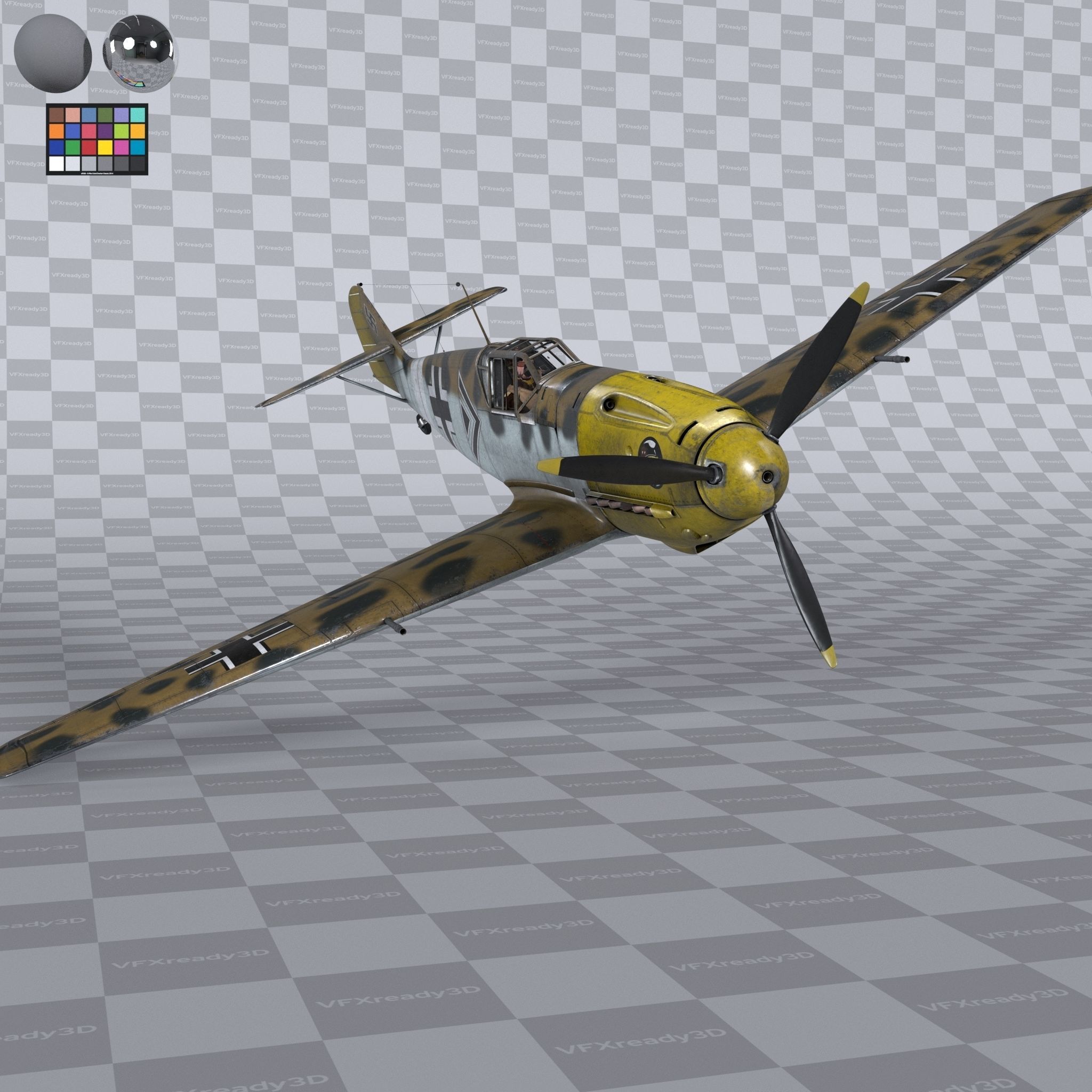 Messerschmitt BF109 German Fighter Airplane North Africa V3 3D model_5