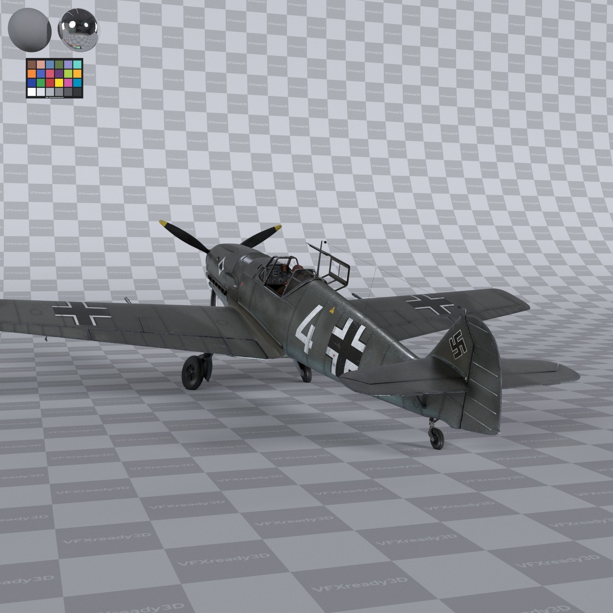 Messerschmitt BF109 German Fighter Airplane Grey V3 3D model_3