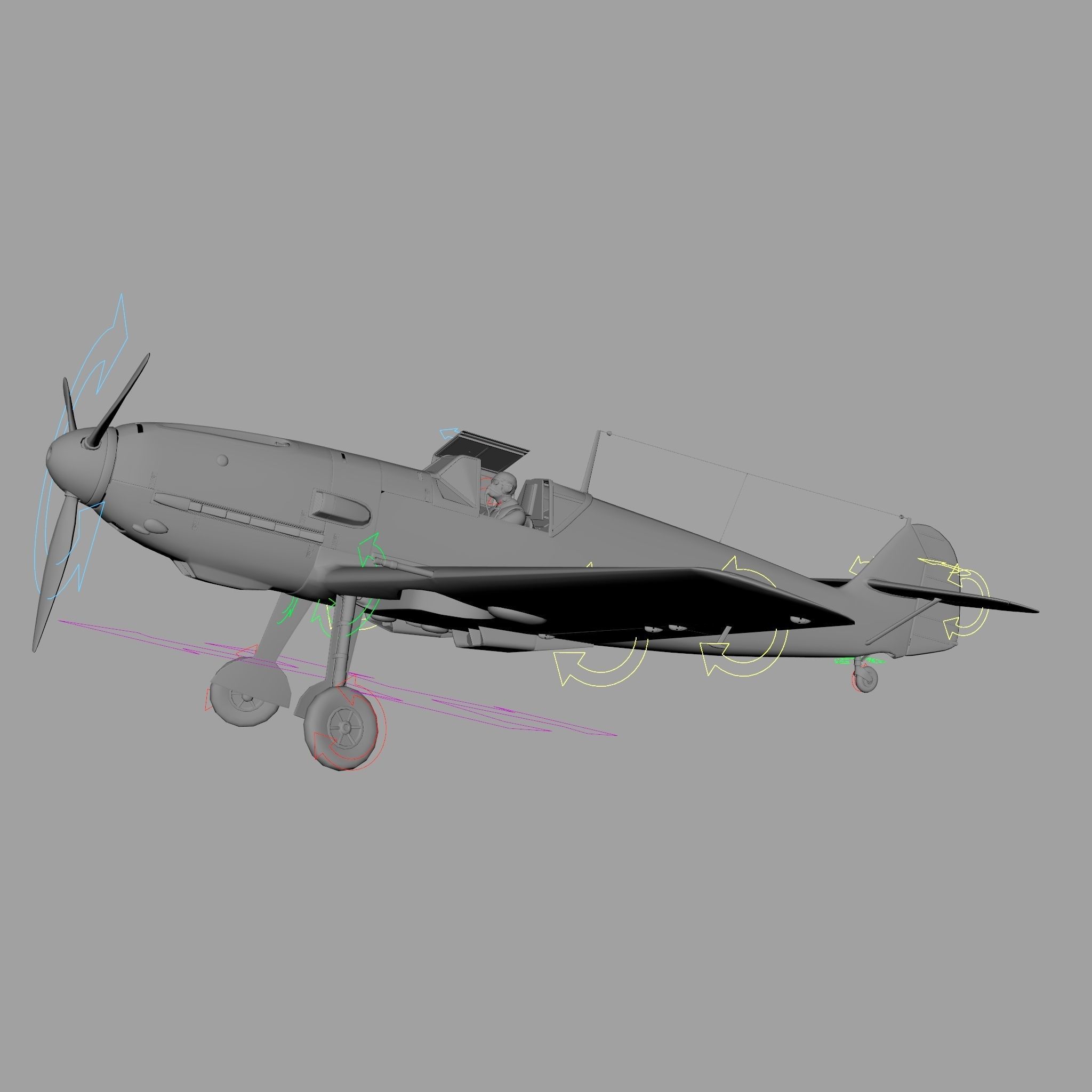 Messerschmitt BF109 German Fighter Airplane Grey V3 3D model_22