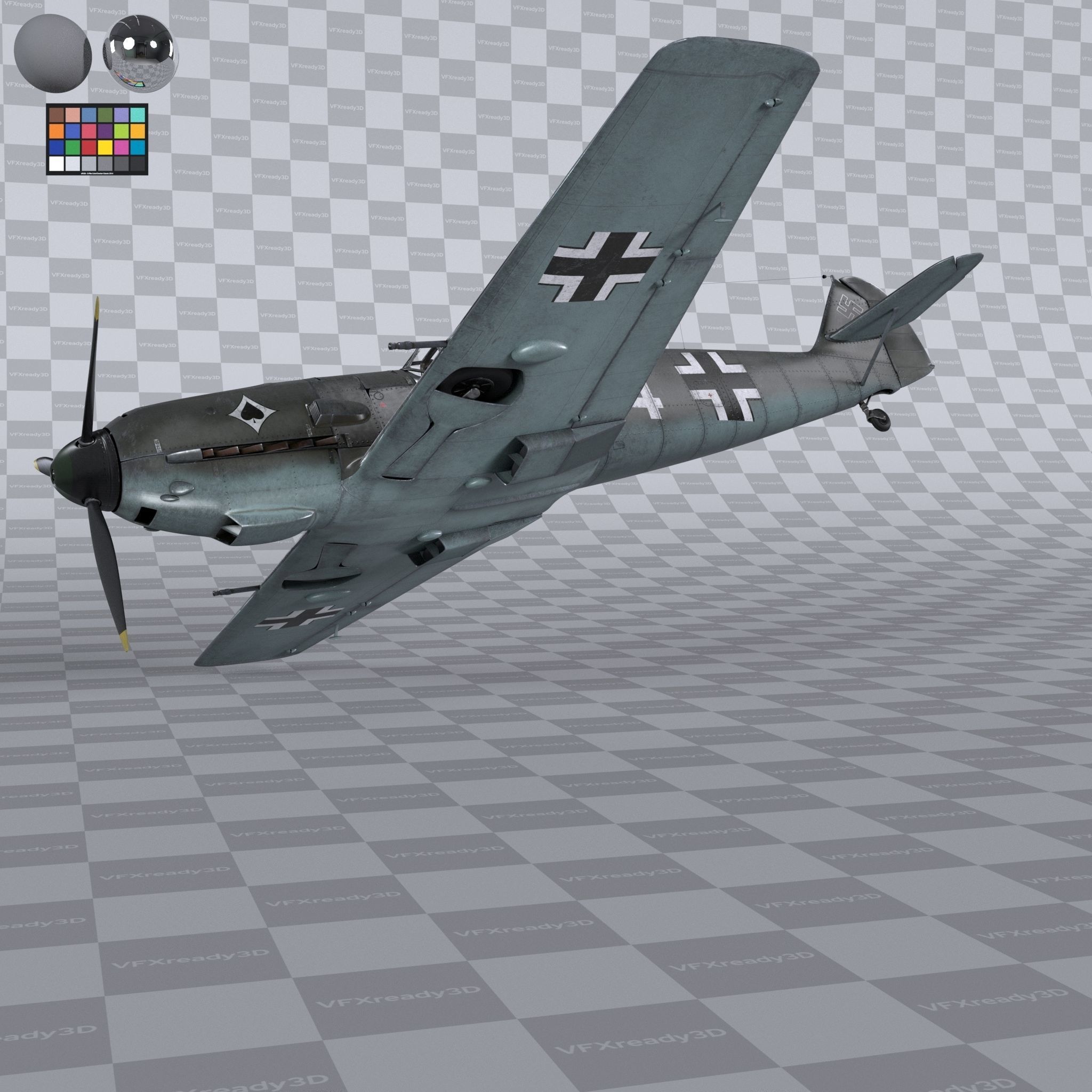 Messerschmitt BF109 German Fighter Airplane Grey V3 3D model_8