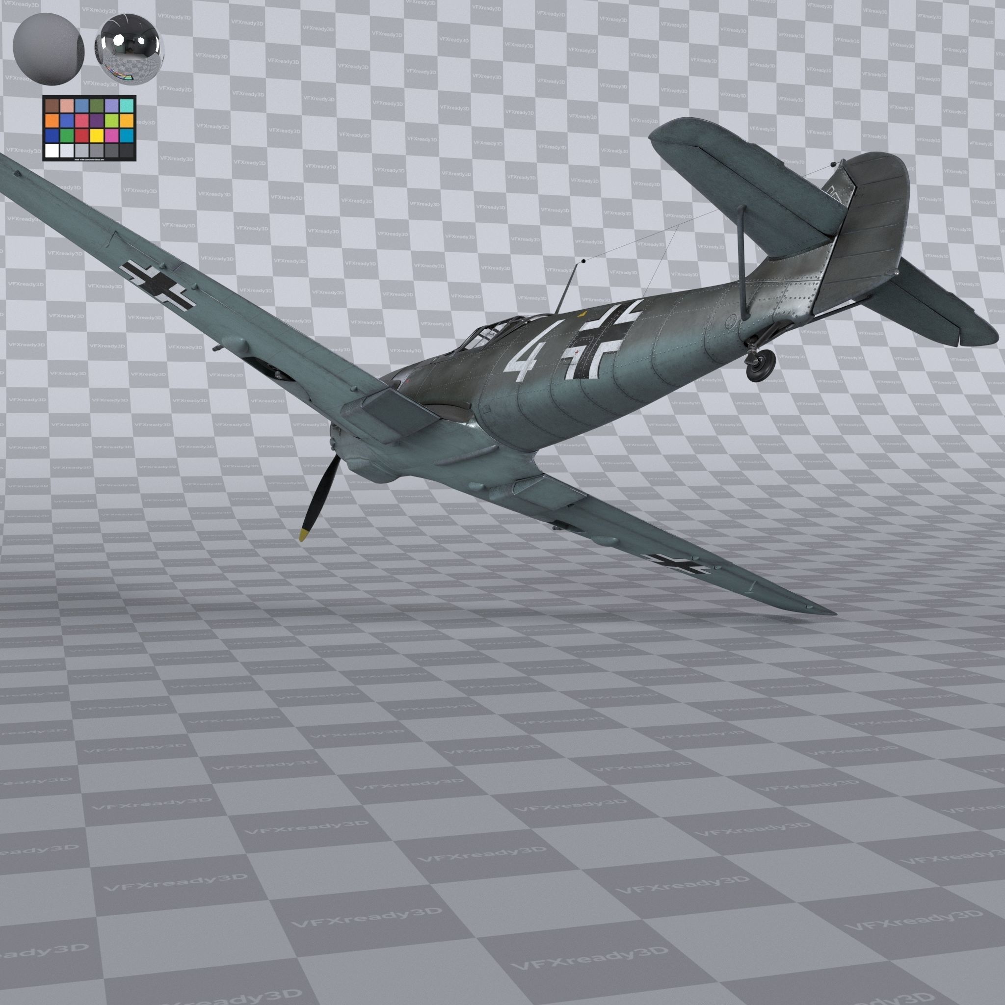 Messerschmitt BF109 German Fighter Airplane Grey V3 3D model_7