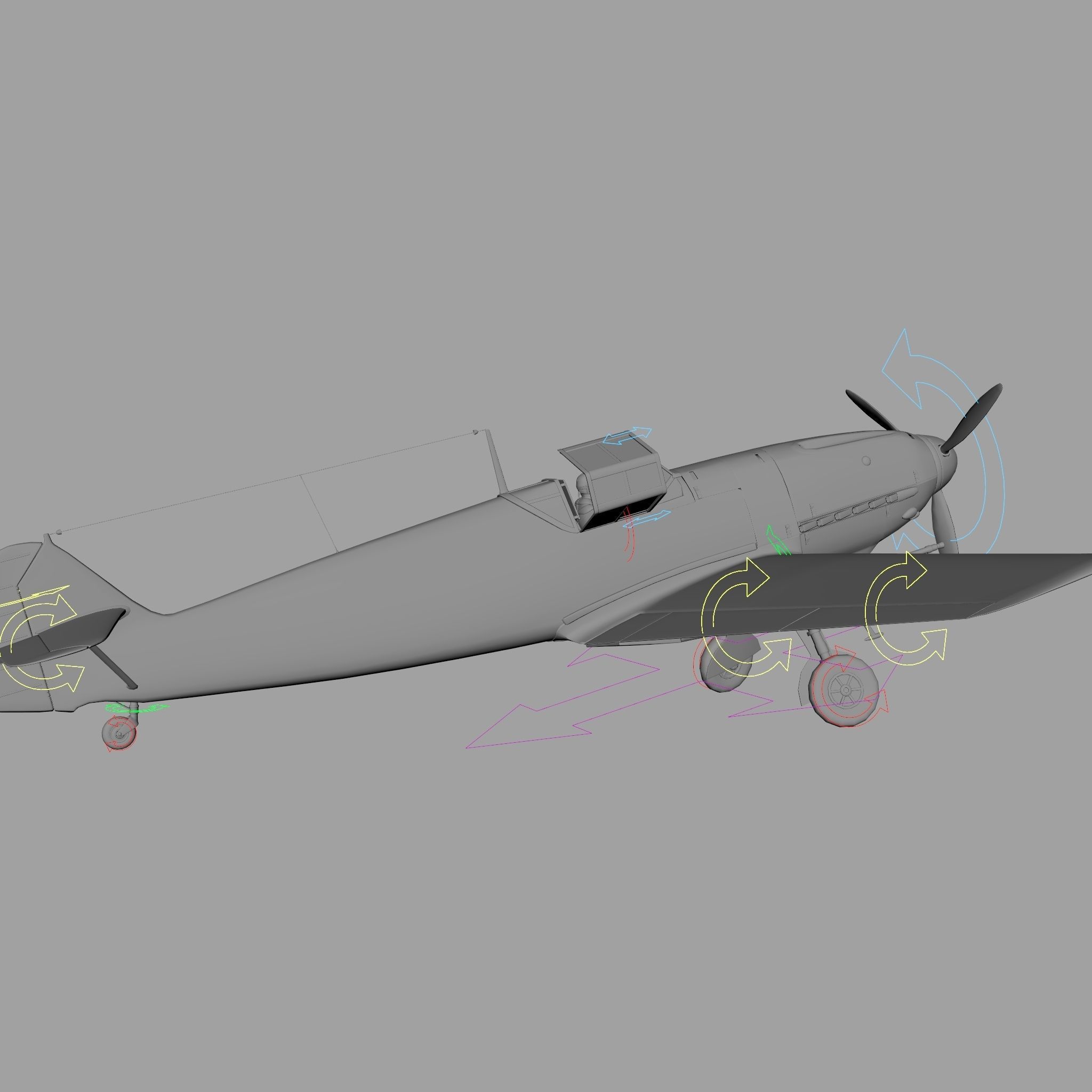 Messerschmitt BF109 German Fighter Airplane Grey V3 3D model_20