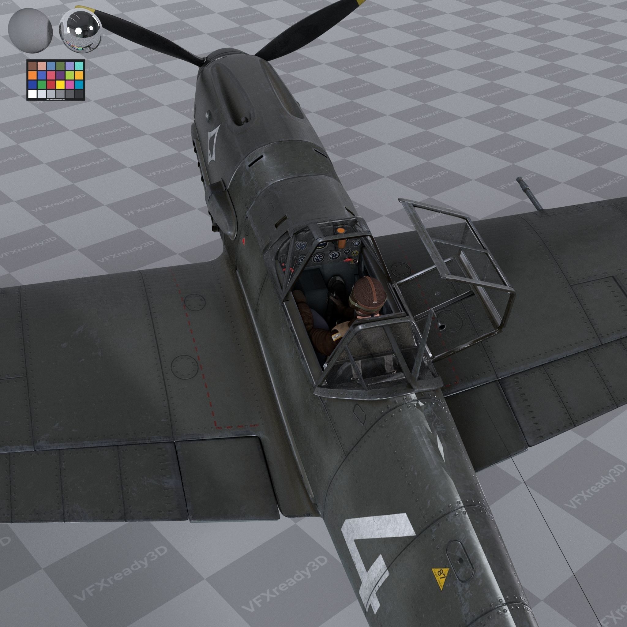 Messerschmitt BF109 German Fighter Airplane Grey V3 3D model_9