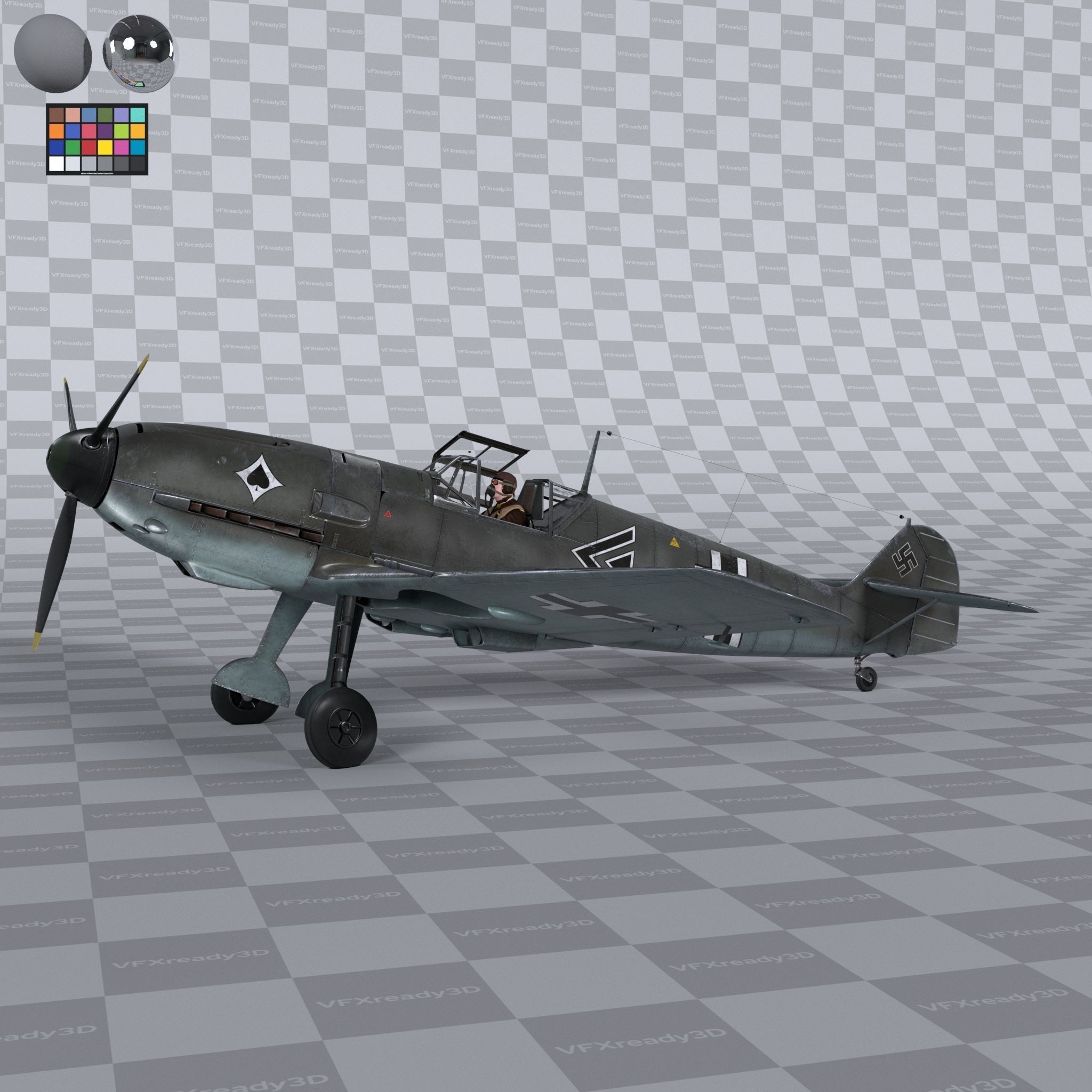 Messerschmitt BF109 German Fighter Airplane Grey V2 3D model_4