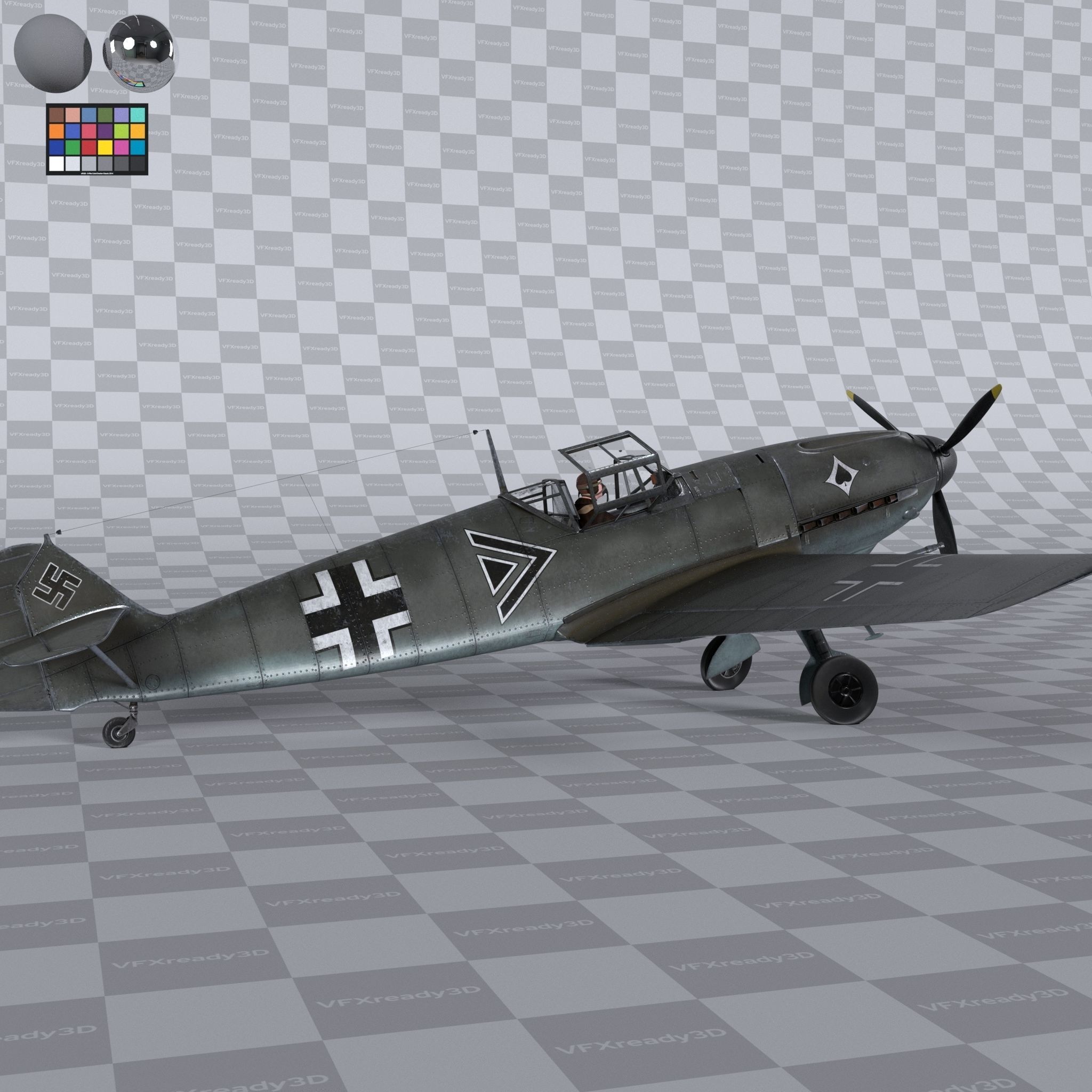 Messerschmitt BF109 German Fighter Airplane Grey V2 3D model_2