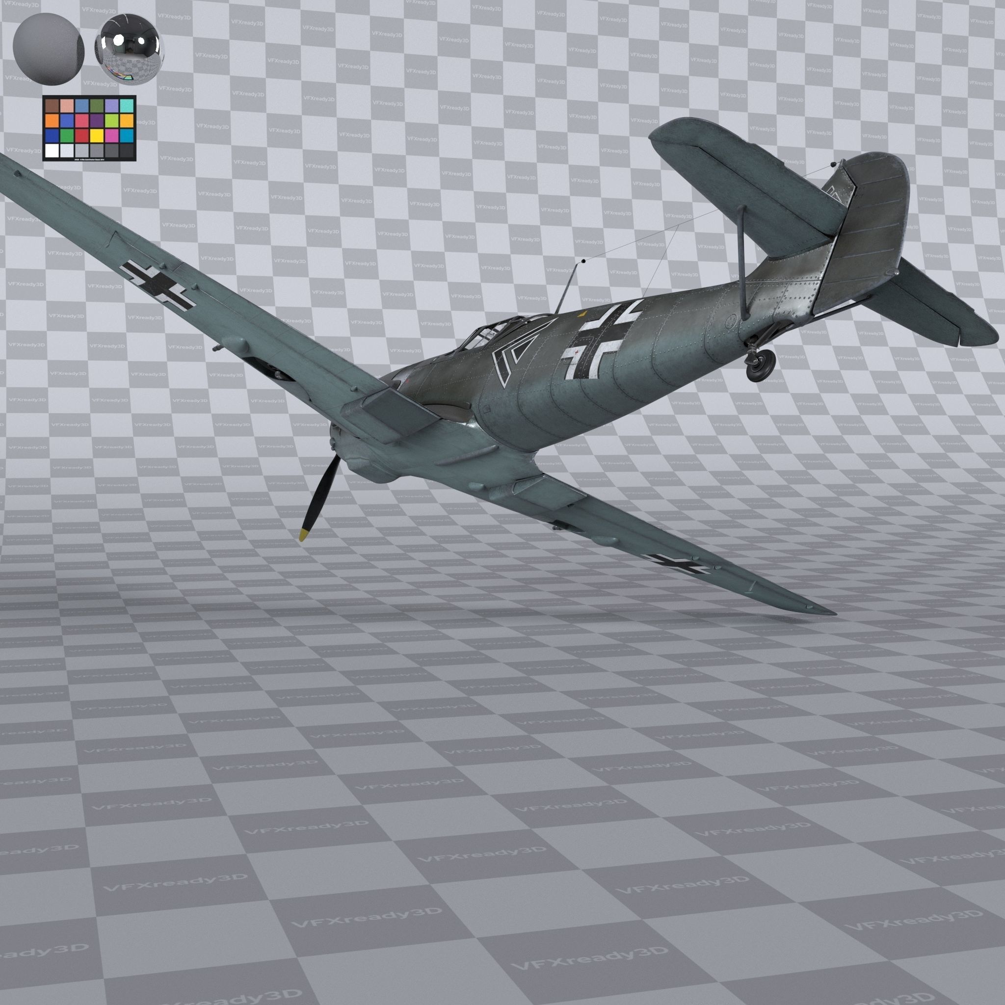 Messerschmitt BF109 German Fighter Airplane Grey V2 3D model_7
