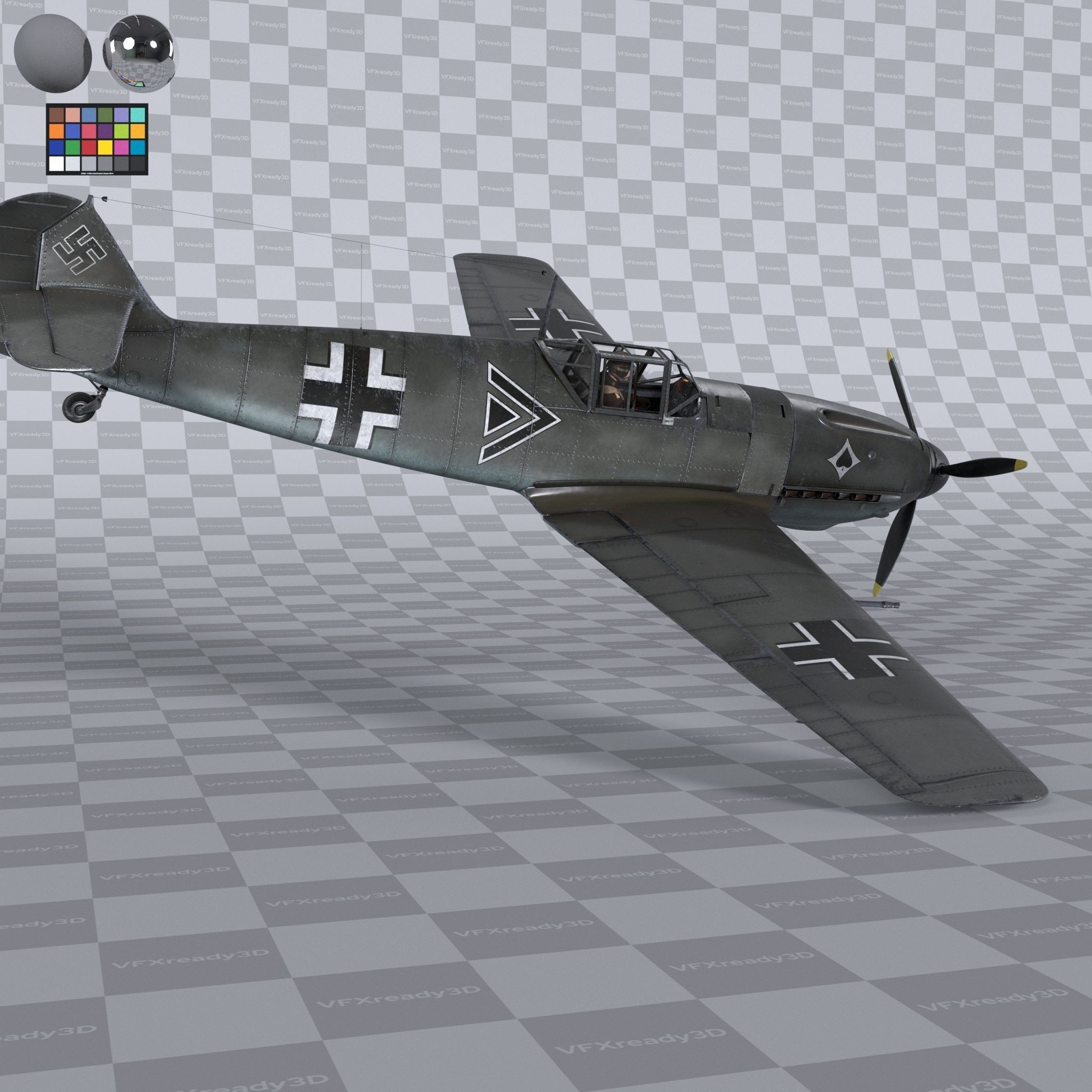 Messerschmitt BF109 German Fighter Airplane Grey V2 3D model_6