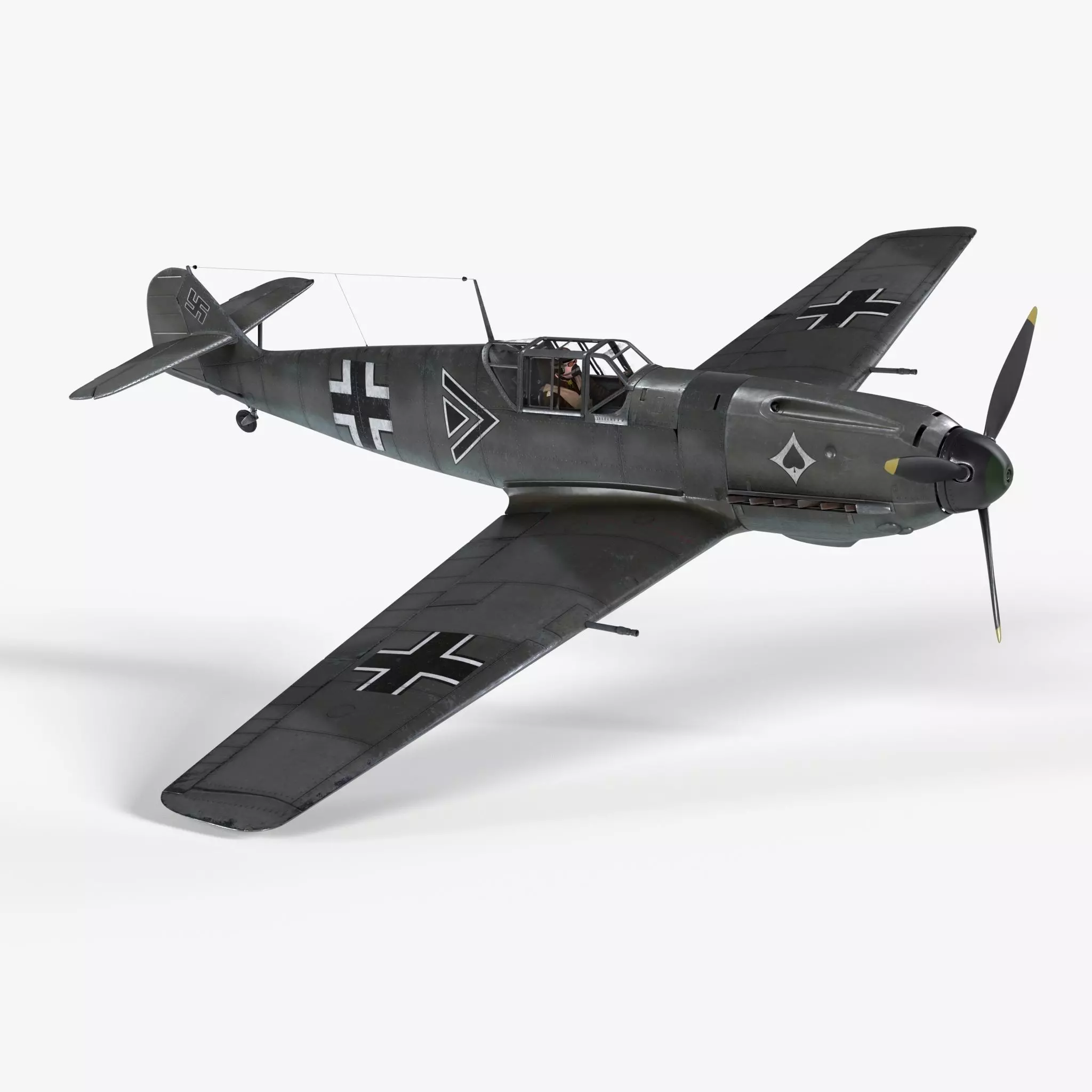Messerschmitt BF109 German Fighter Airplane Grey V2 3D model_0