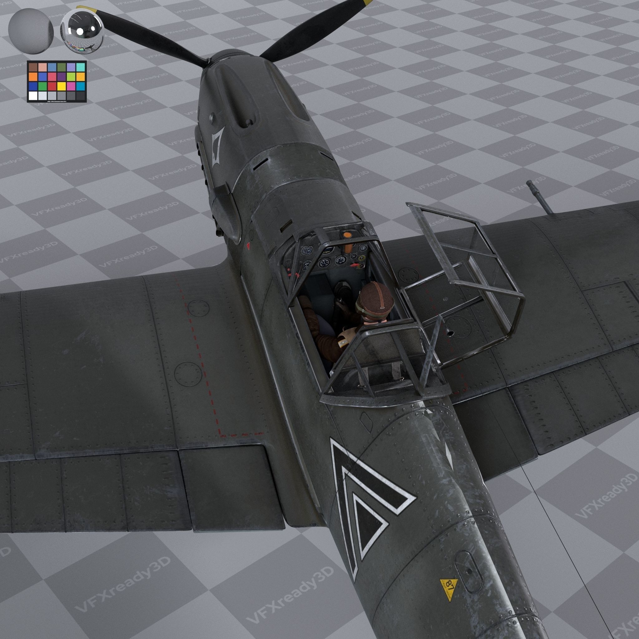 Messerschmitt BF109 German Fighter Airplane Grey V2 3D model_9