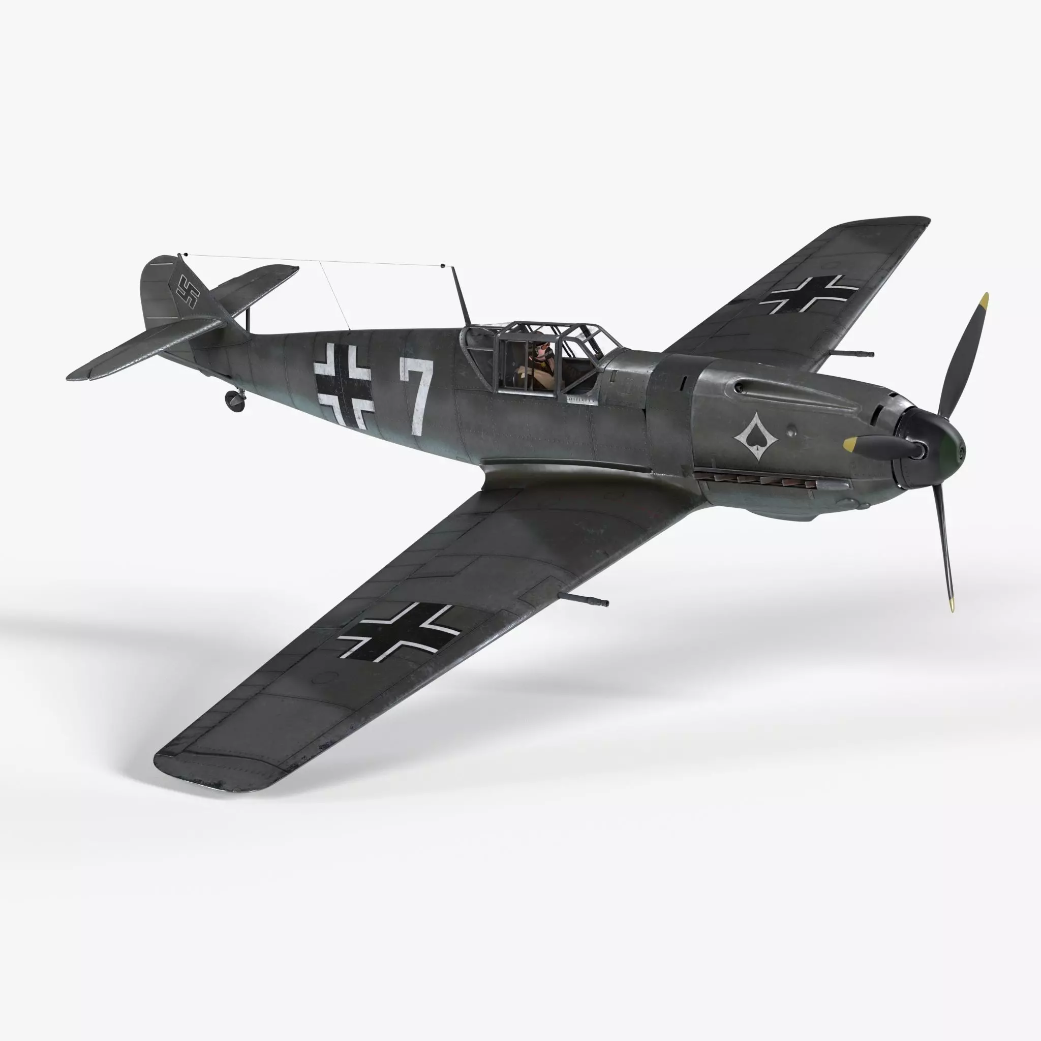 Messerschmitt BF109 German Fighter Airplane Grey V1 3D model_0