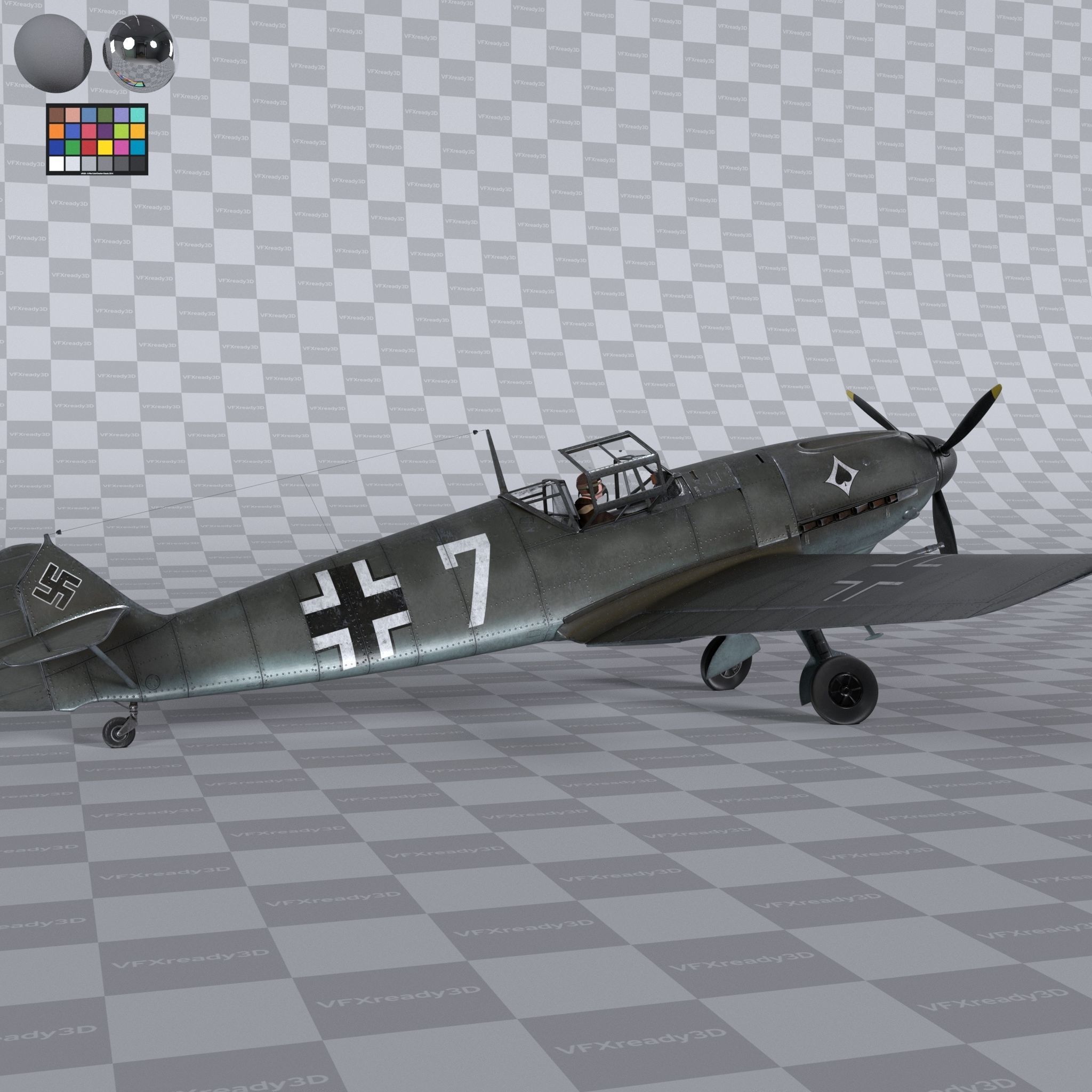Messerschmitt BF109 German Fighter Airplane Grey V1 3D model_2