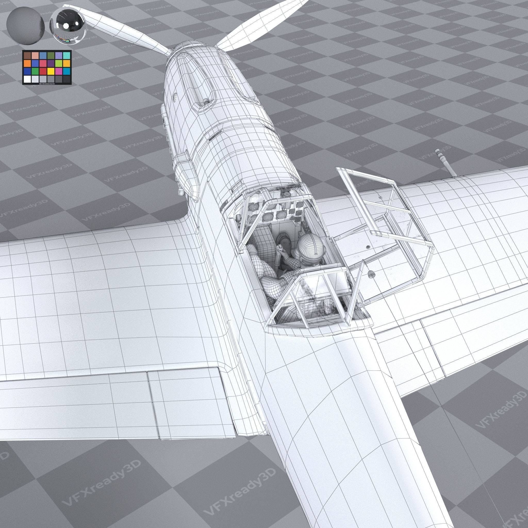 Messerschmitt BF109 German Fighter Airplane Grey V1 3D model_18