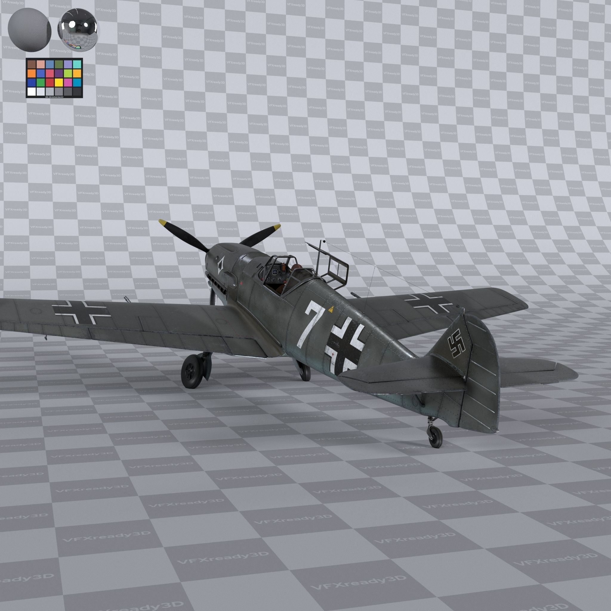 Messerschmitt BF109 German Fighter Airplane Grey V1 3D model_3