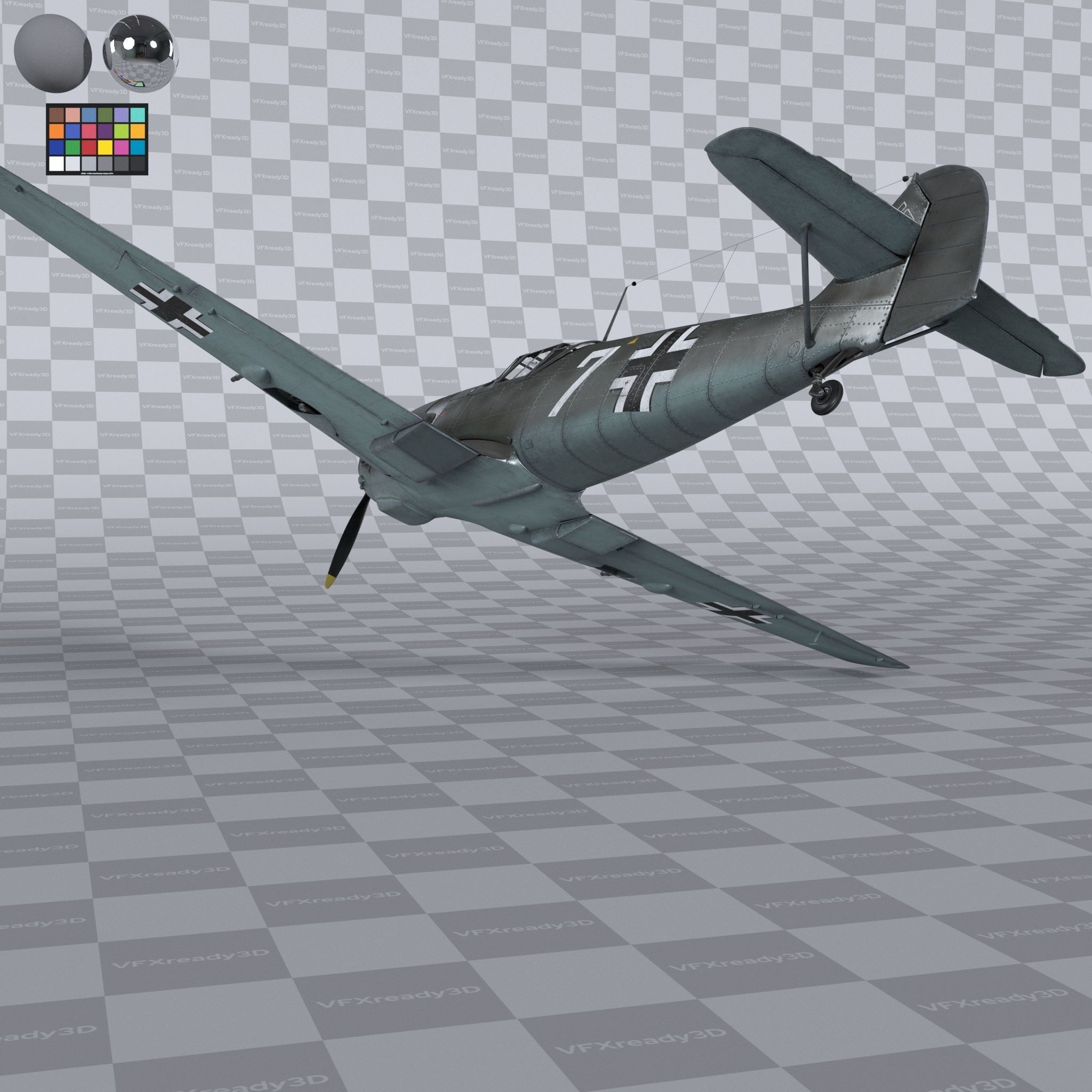 Messerschmitt BF109 German Fighter Airplane Grey V1 3D model_7