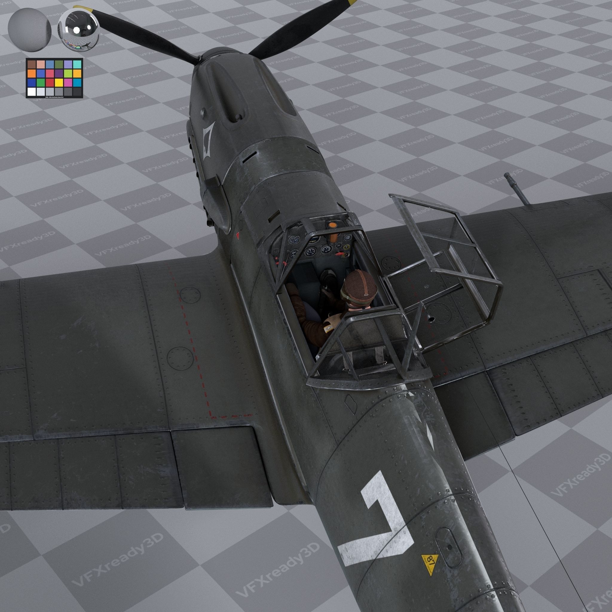 Messerschmitt BF109 German Fighter Airplane Grey V1 3D model_9