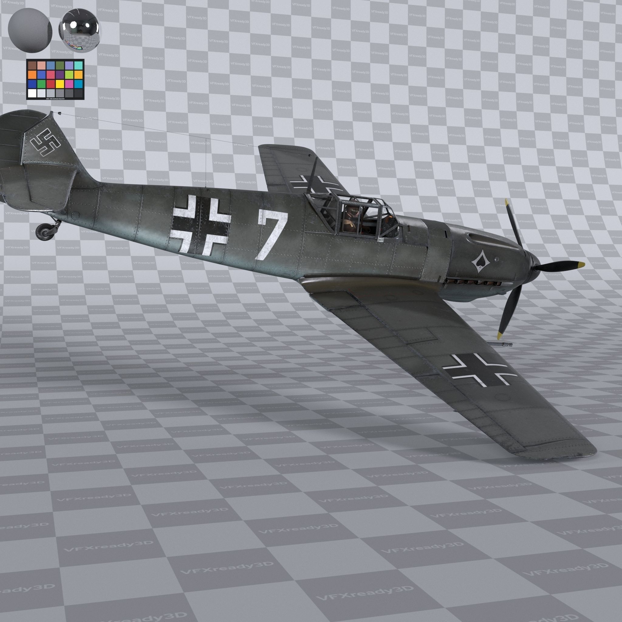 Messerschmitt BF109 German Fighter Airplane Grey V1 3D model_6