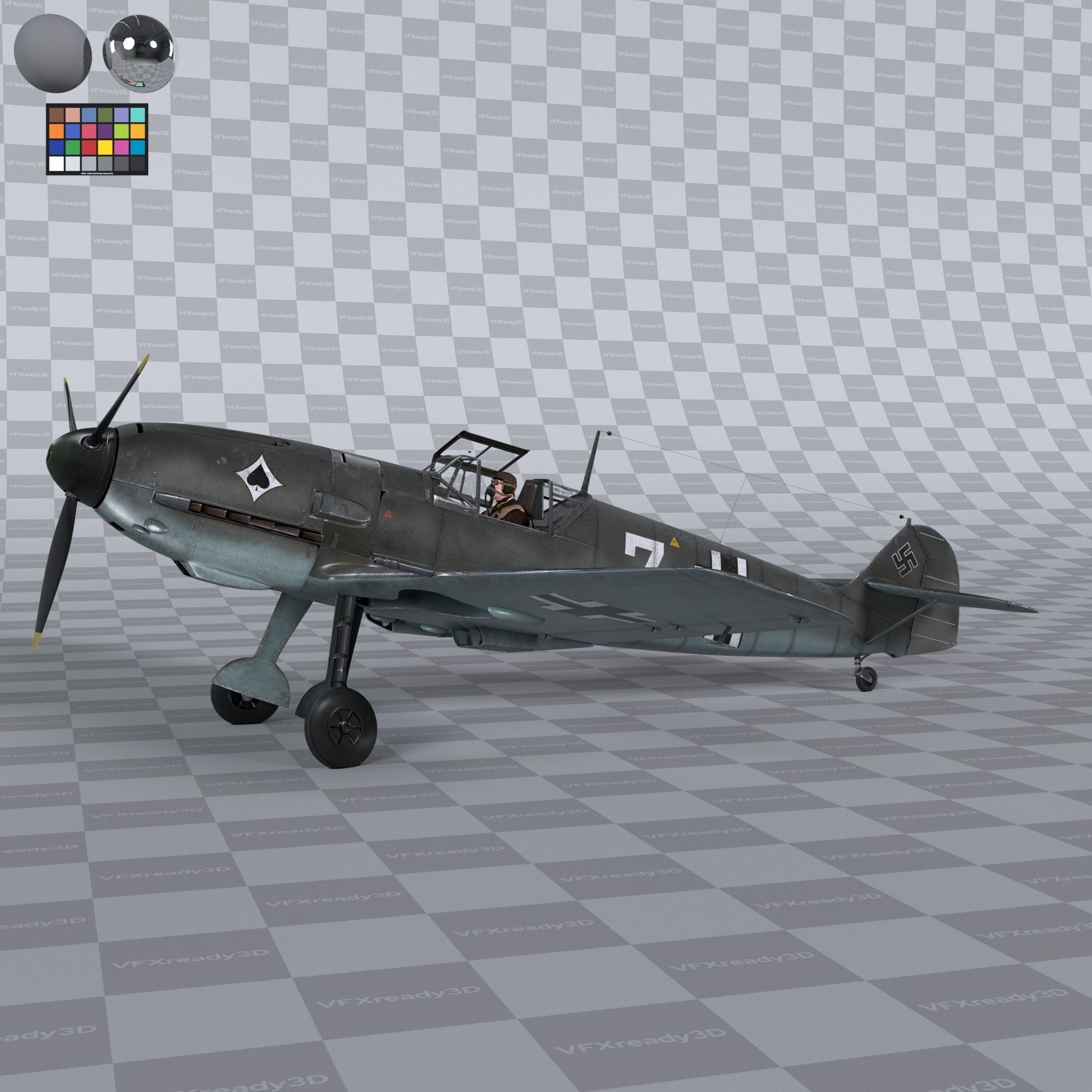 Messerschmitt BF109 German Fighter Airplane Grey V1 3D model_4