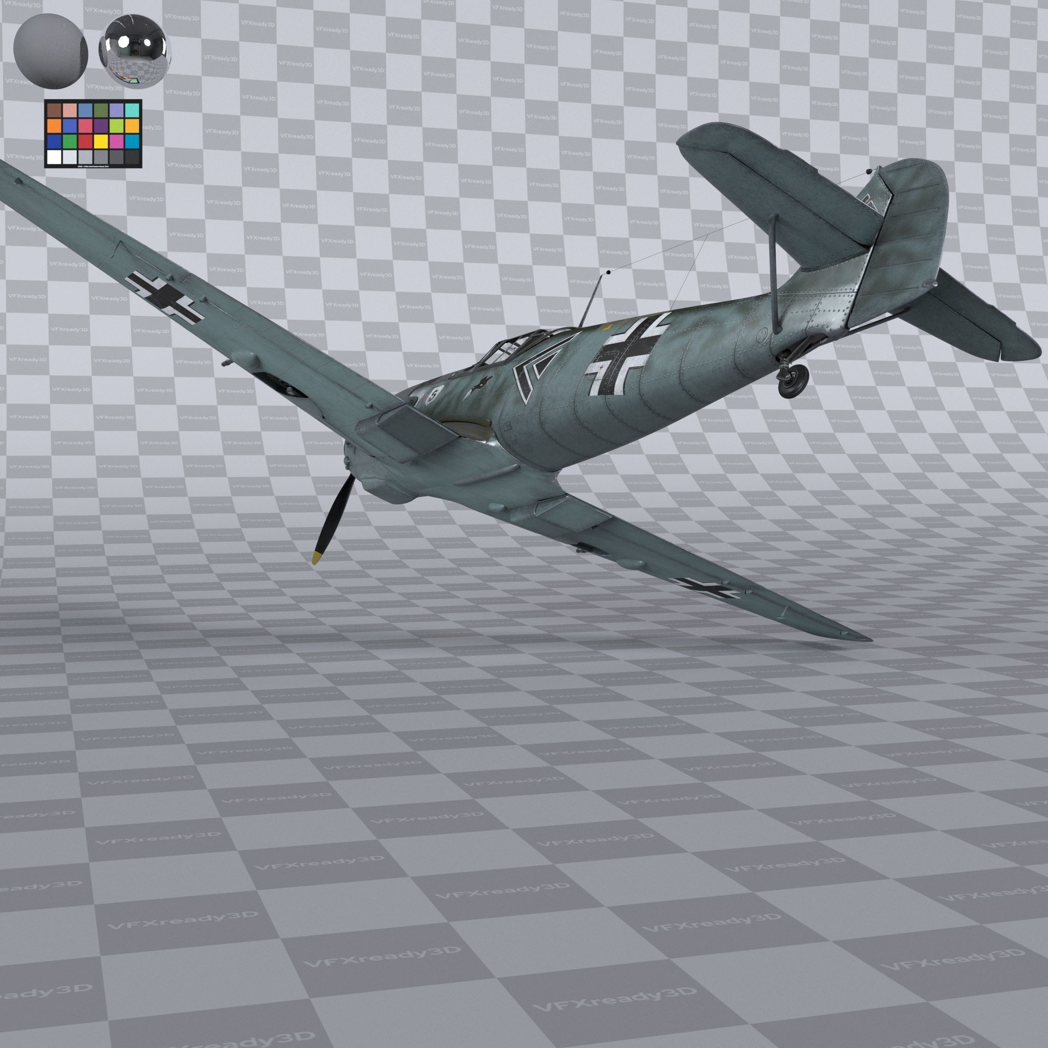Messerschmitt BF109 German Fighter Airplane Green V3 3D model_7