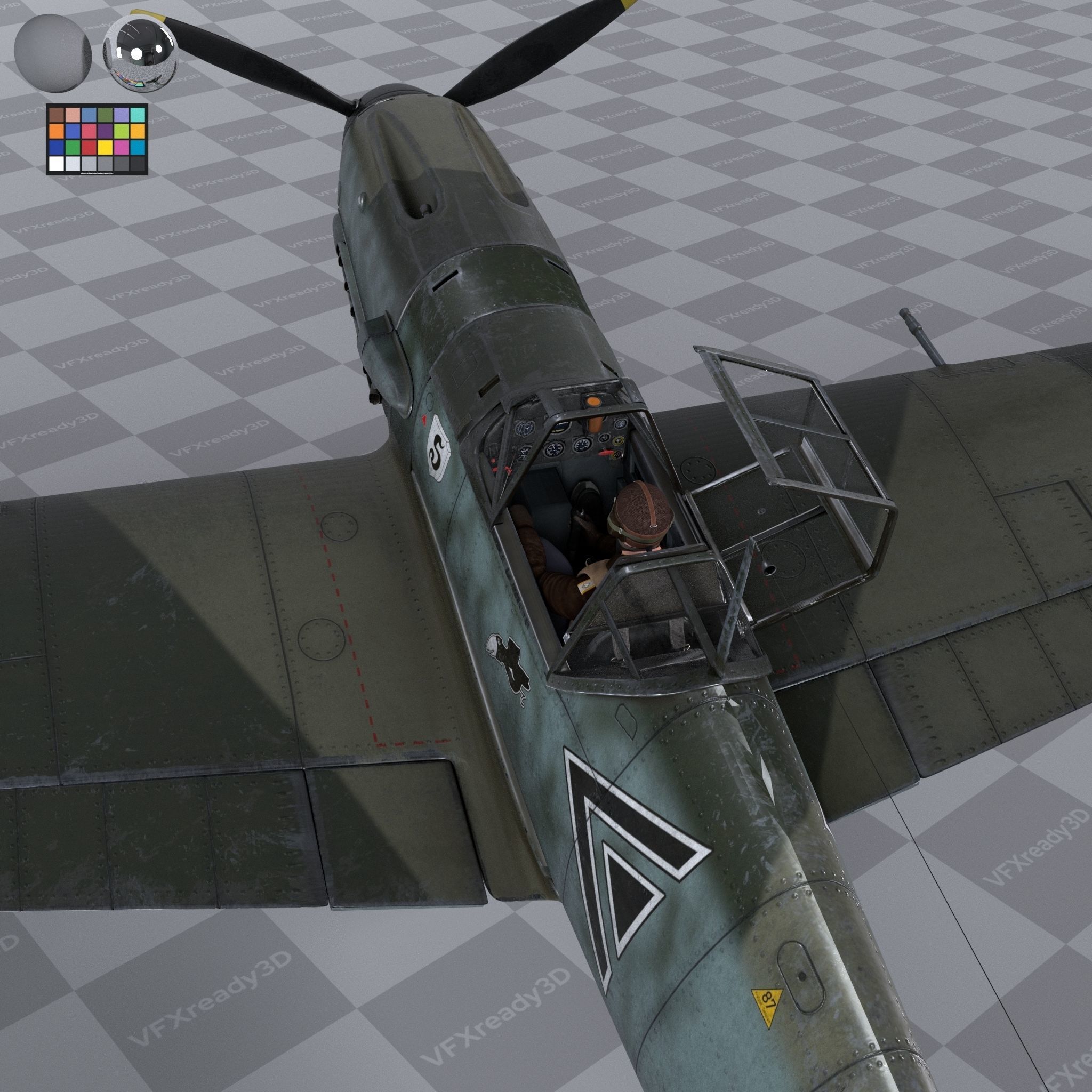 Messerschmitt BF109 German Fighter Airplane Green V3 3D model_9