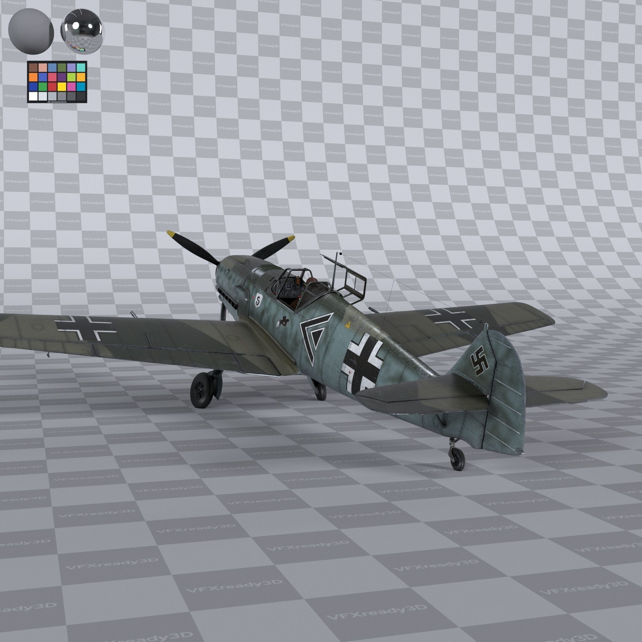 Messerschmitt BF109 German Fighter Airplane Green V3 3D model_3