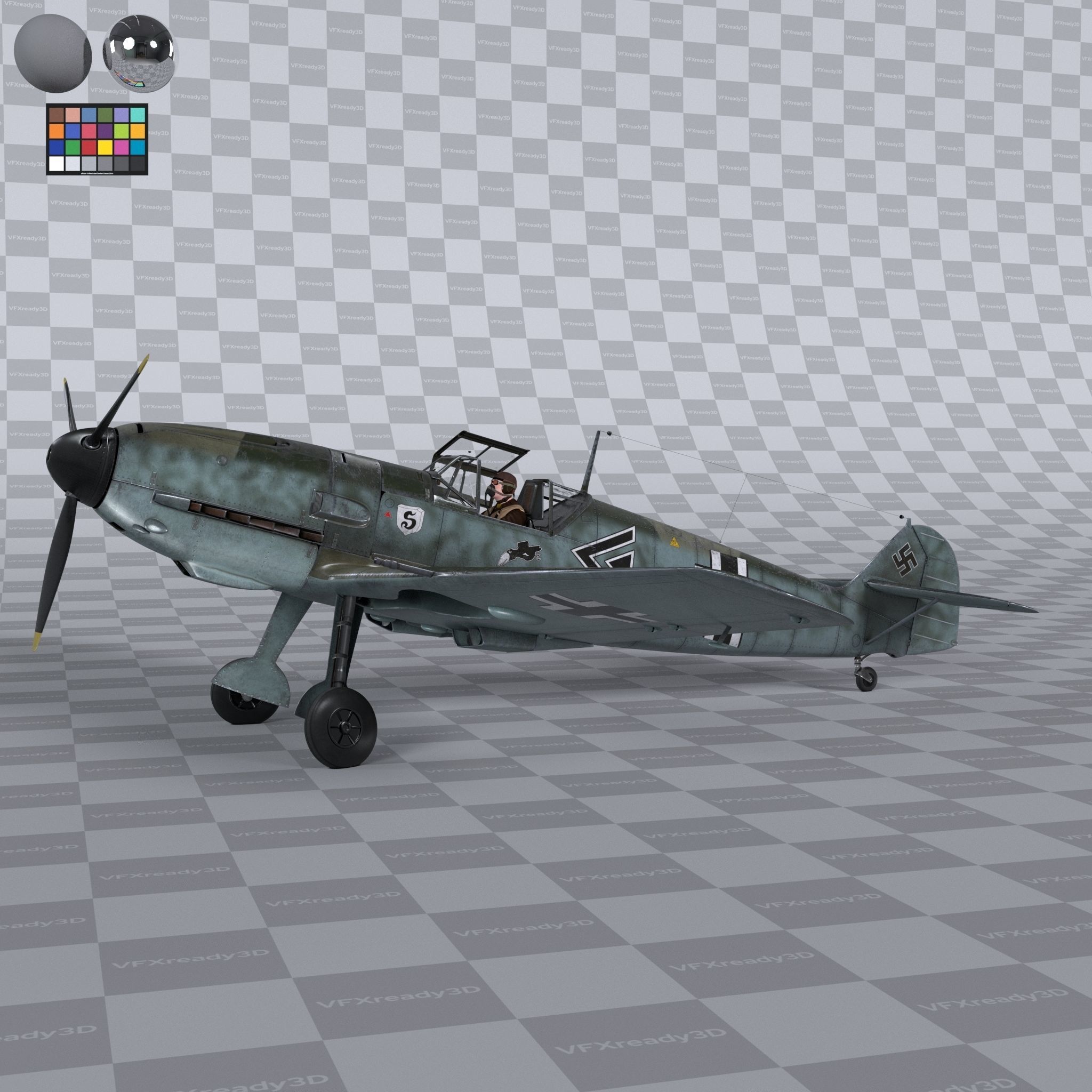 Messerschmitt BF109 German Fighter Airplane Green V3 3D model_4