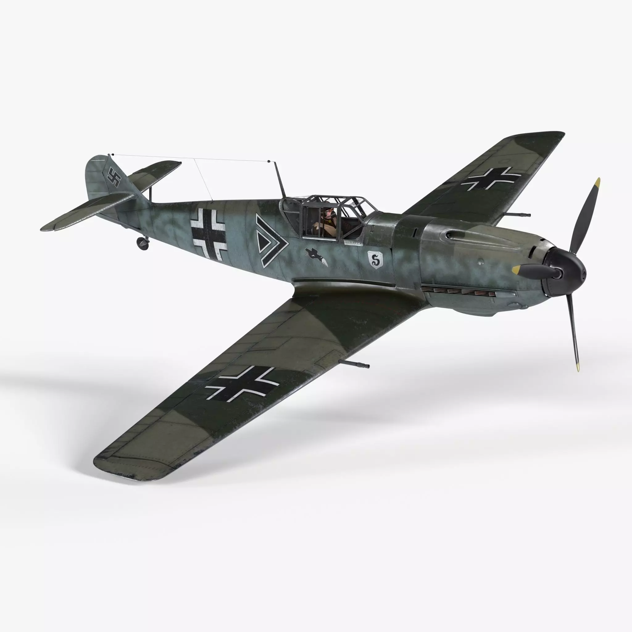 Messerschmitt BF109 German Fighter Airplane Green V3 3D model_0