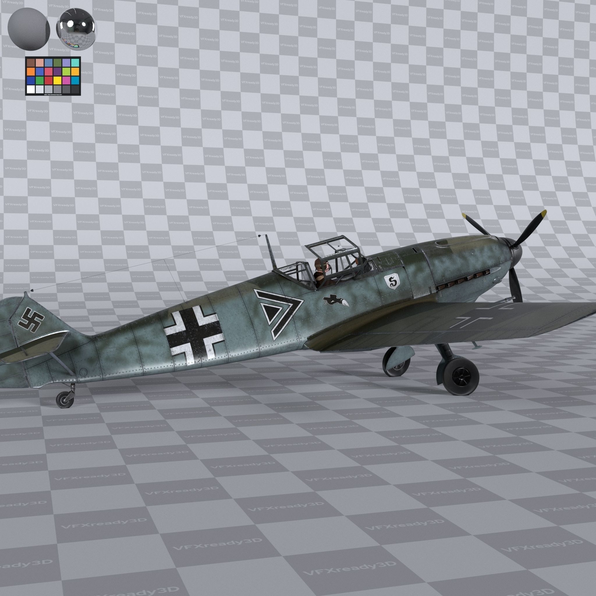 Messerschmitt BF109 German Fighter Airplane Green V3 3D model_2
