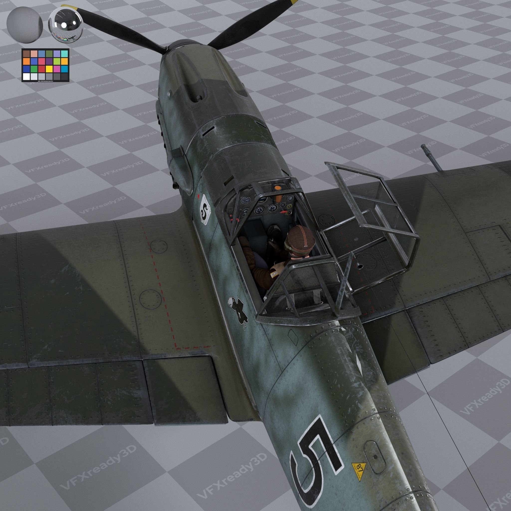 Messerschmitt BF109 German Fighter Airplane Green V2 3D model_9